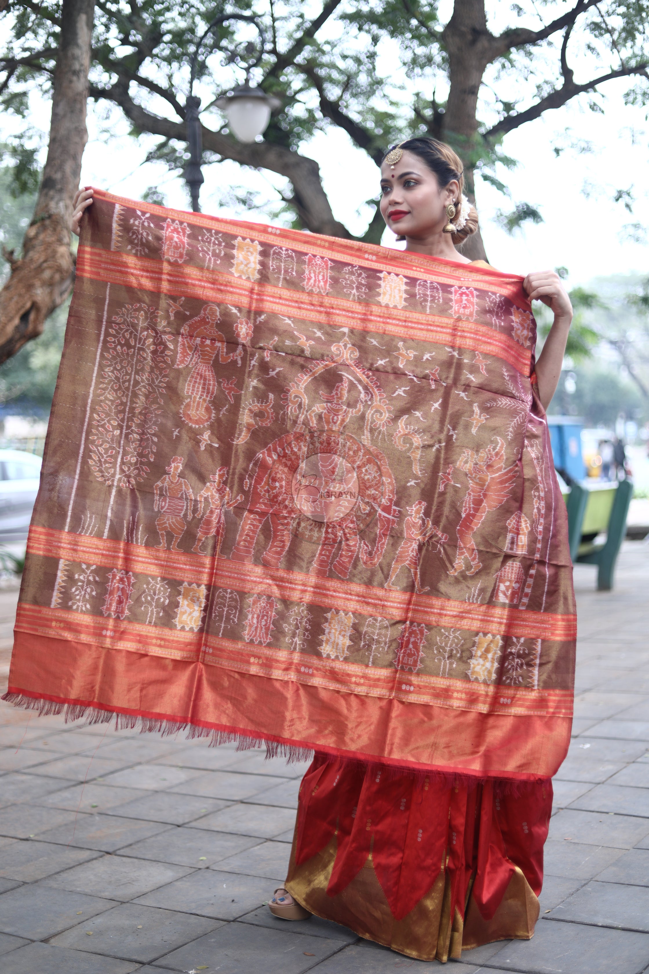 "Odisha Handloom Tissue Silk Saree with shimmering texture, elegant zari border, and lightweight drape, handcrafted by artisans"
