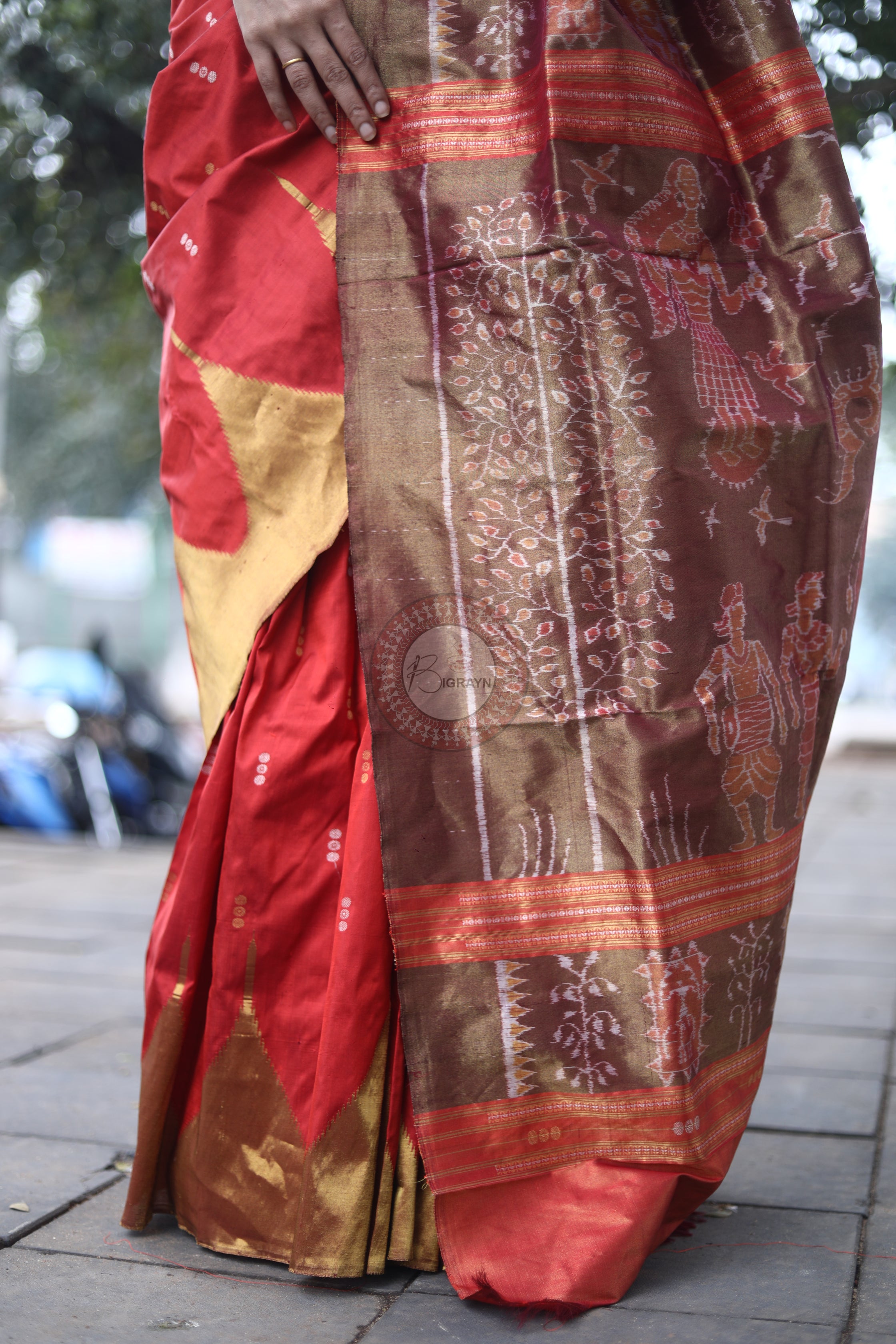 "Odisha Handloom Tissue Silk Saree with shimmering texture, elegant zari border, and lightweight drape, handcrafted by artisans"