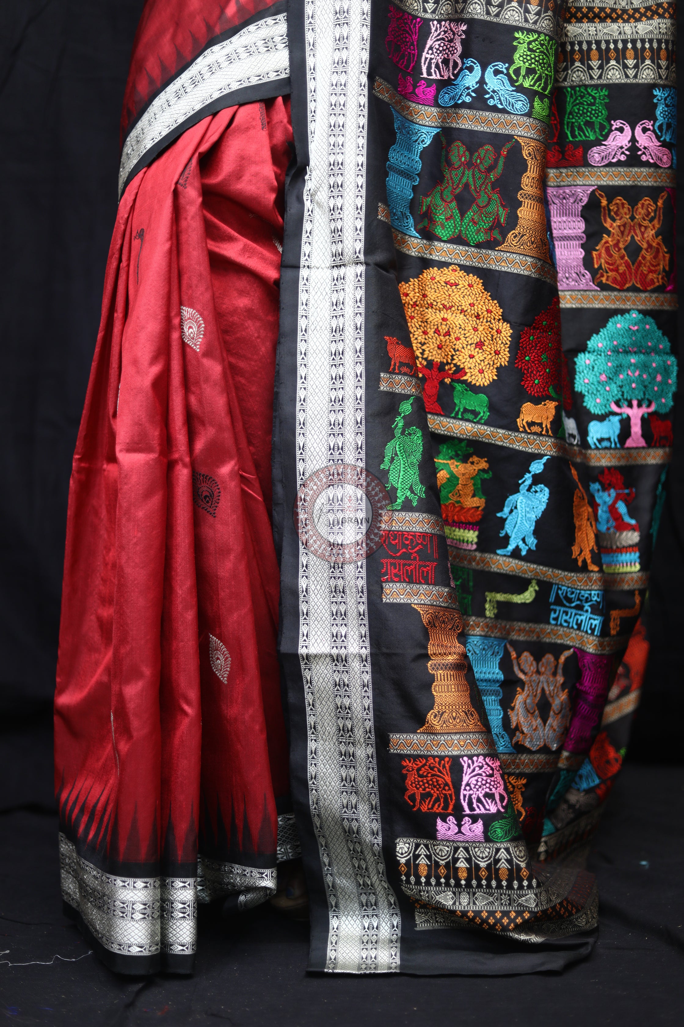 Red Black Rasleela Exclusive Sambalpuri Silk Saree