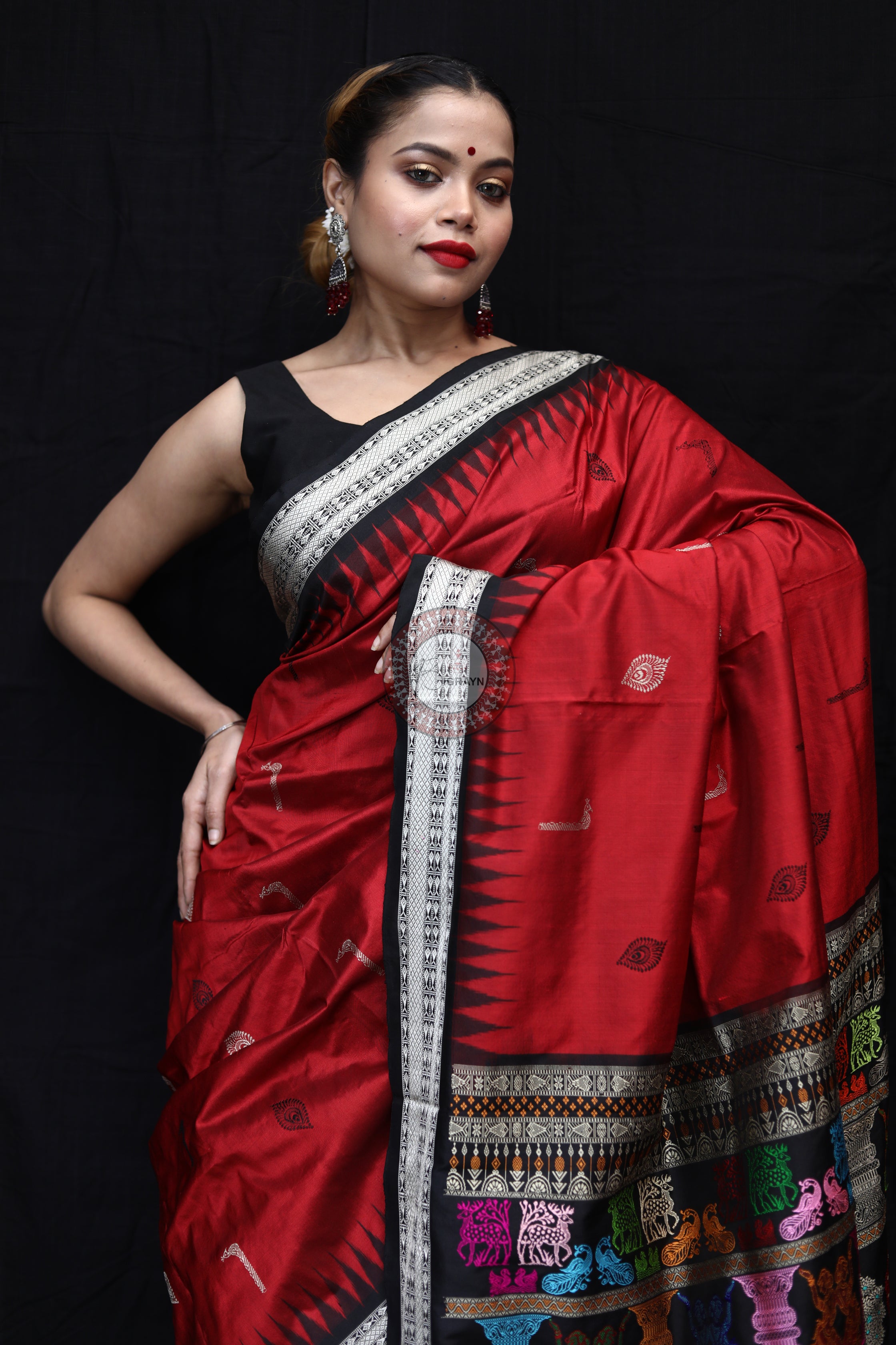 Red Black Rasleela Exclusive Sambalpuri Silk Saree