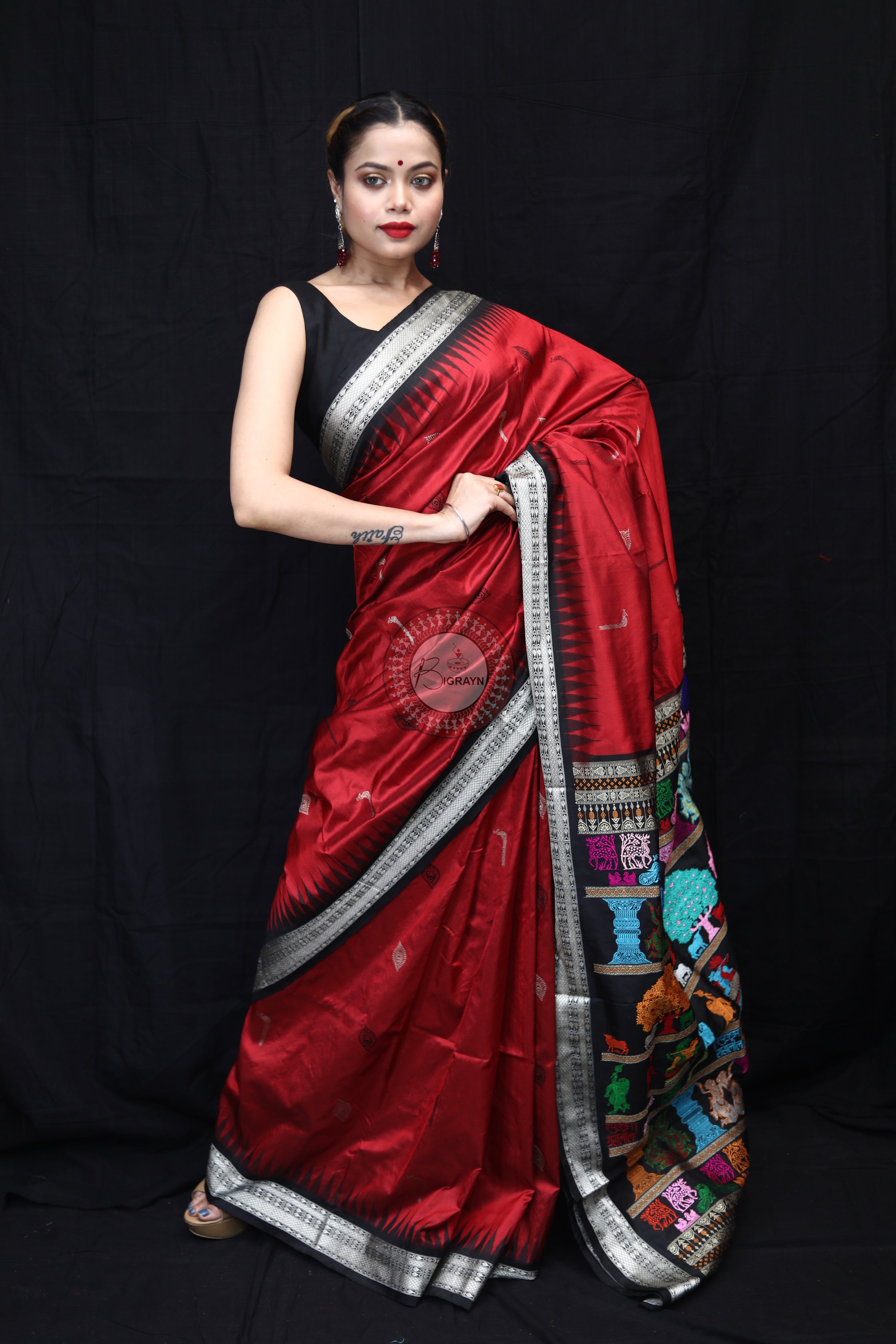 Red Black Rasleela Exclusive Sambalpuri Silk Saree
