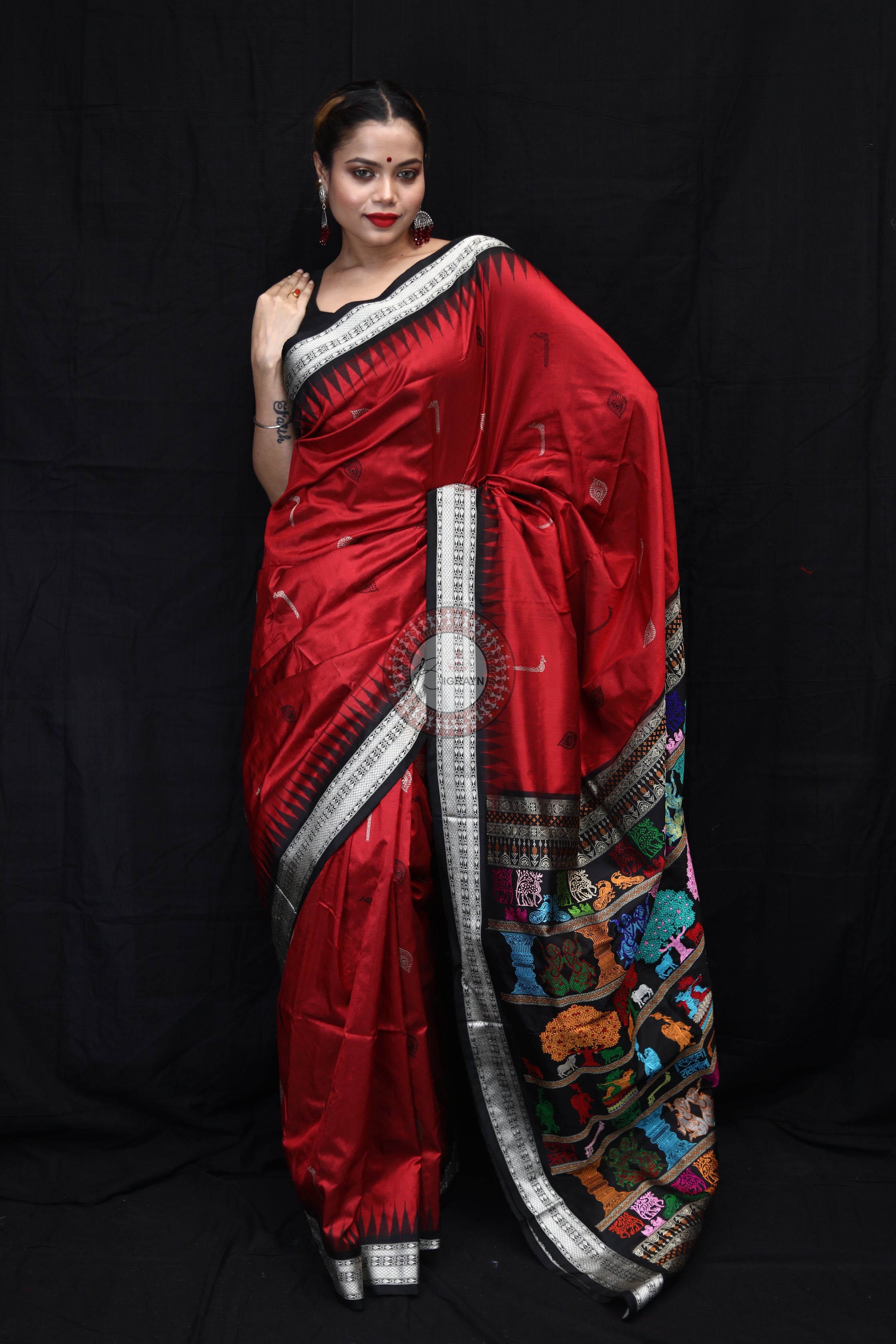 Red Black Rasleela Exclusive Sambalpuri Silk Saree