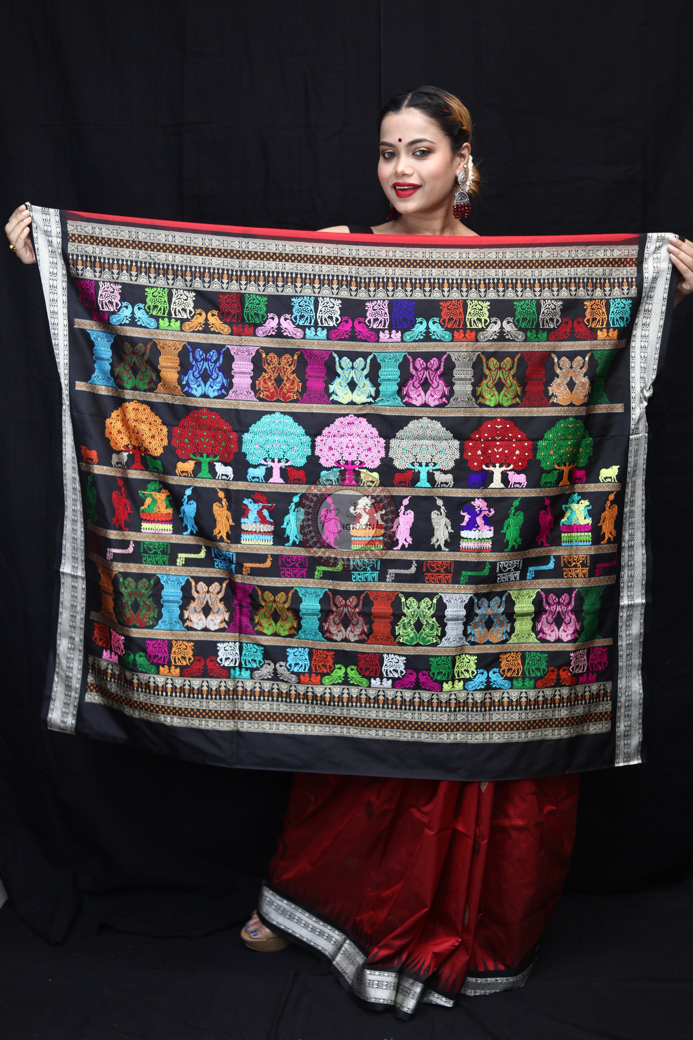 Red Black Rasleela Exclusive Sambalpuri Silk Saree