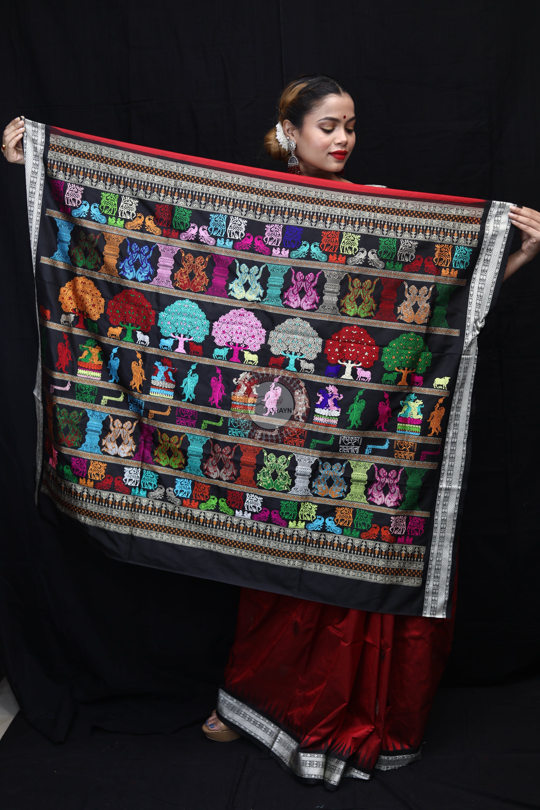 Red Black Rasleela Exclusive Sambalpuri Silk Saree