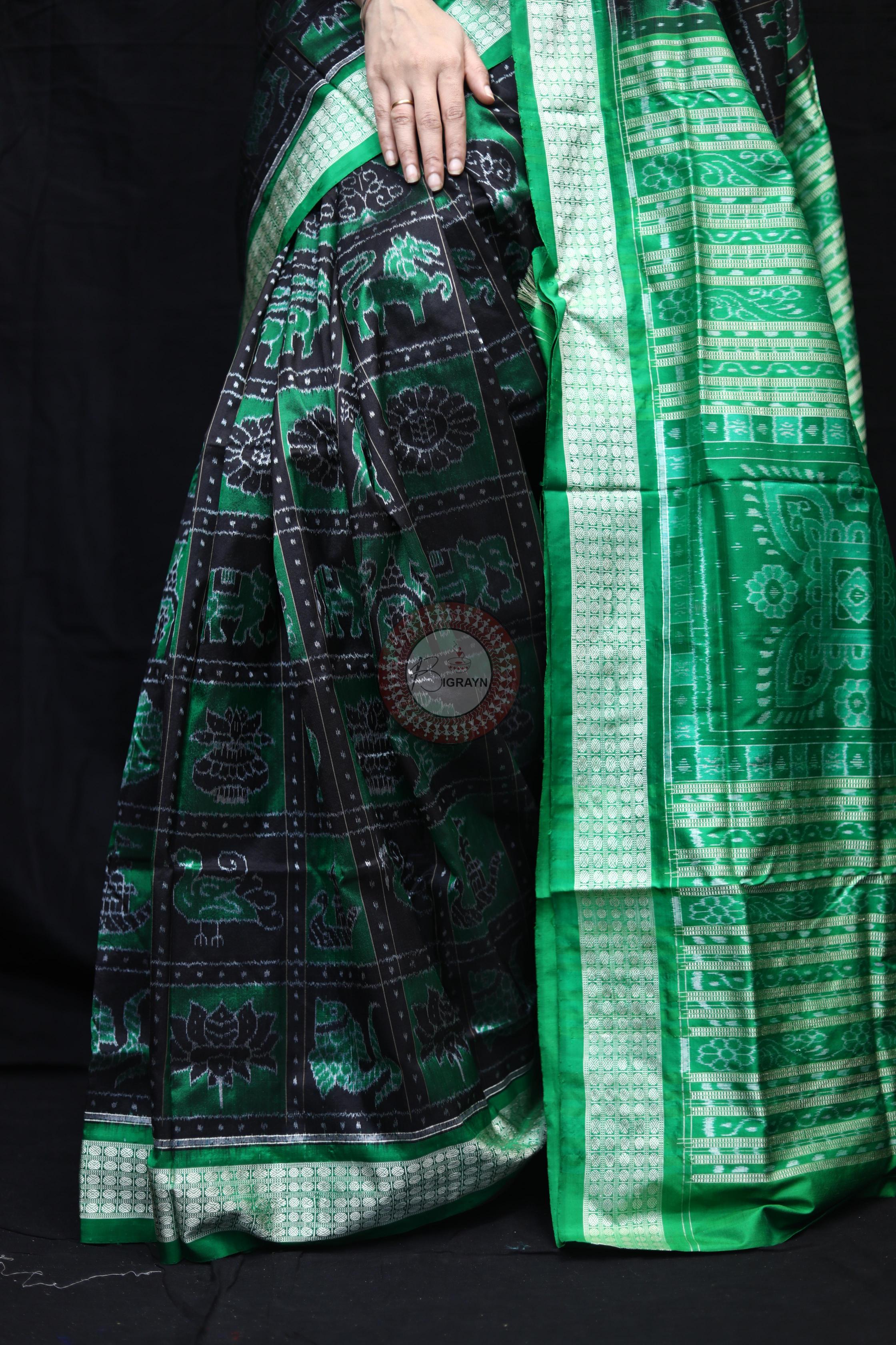 Green Black Nabakothi Sambalpuri Silk Saree