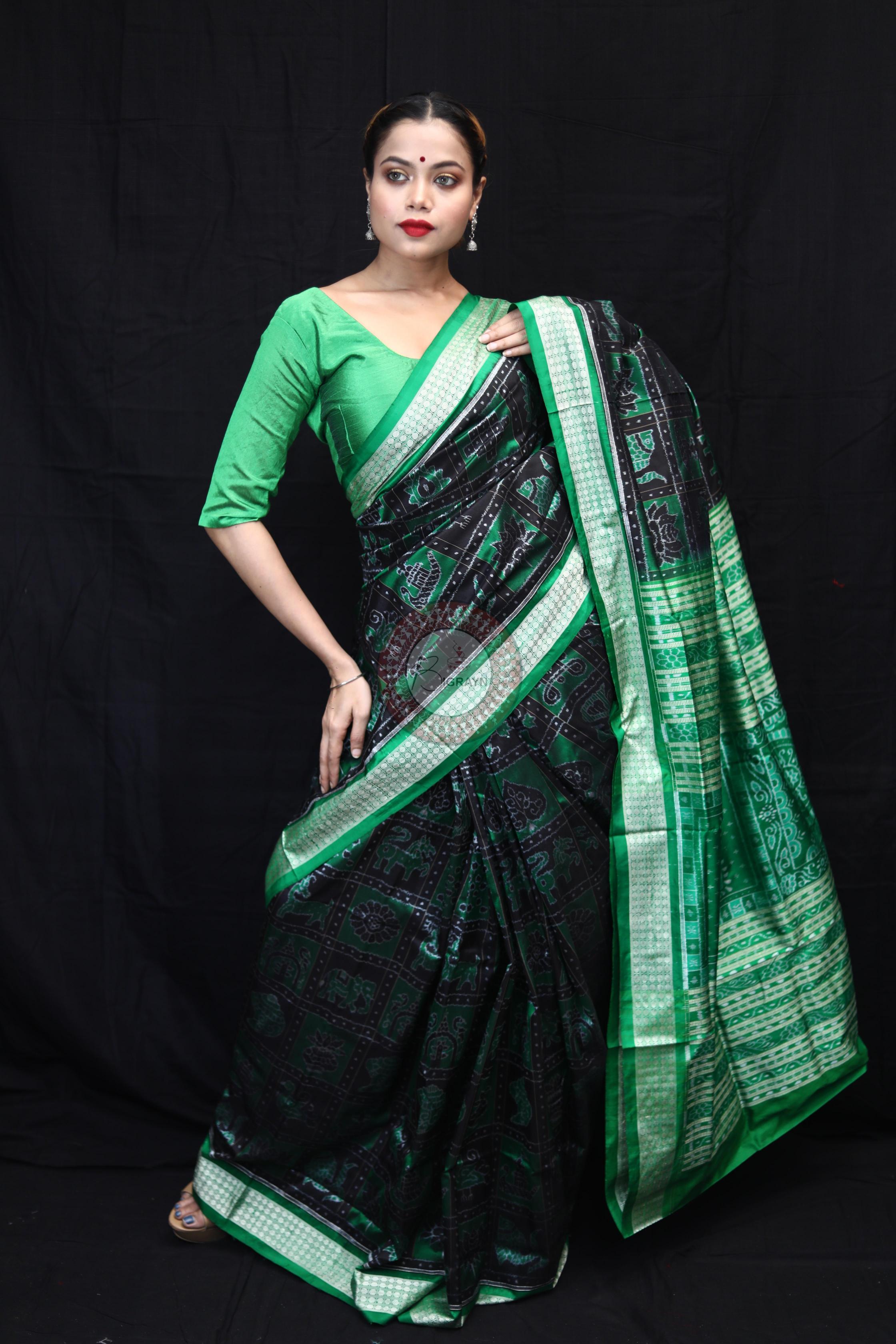 Green Black Nabakothi Sambalpuri Silk Saree