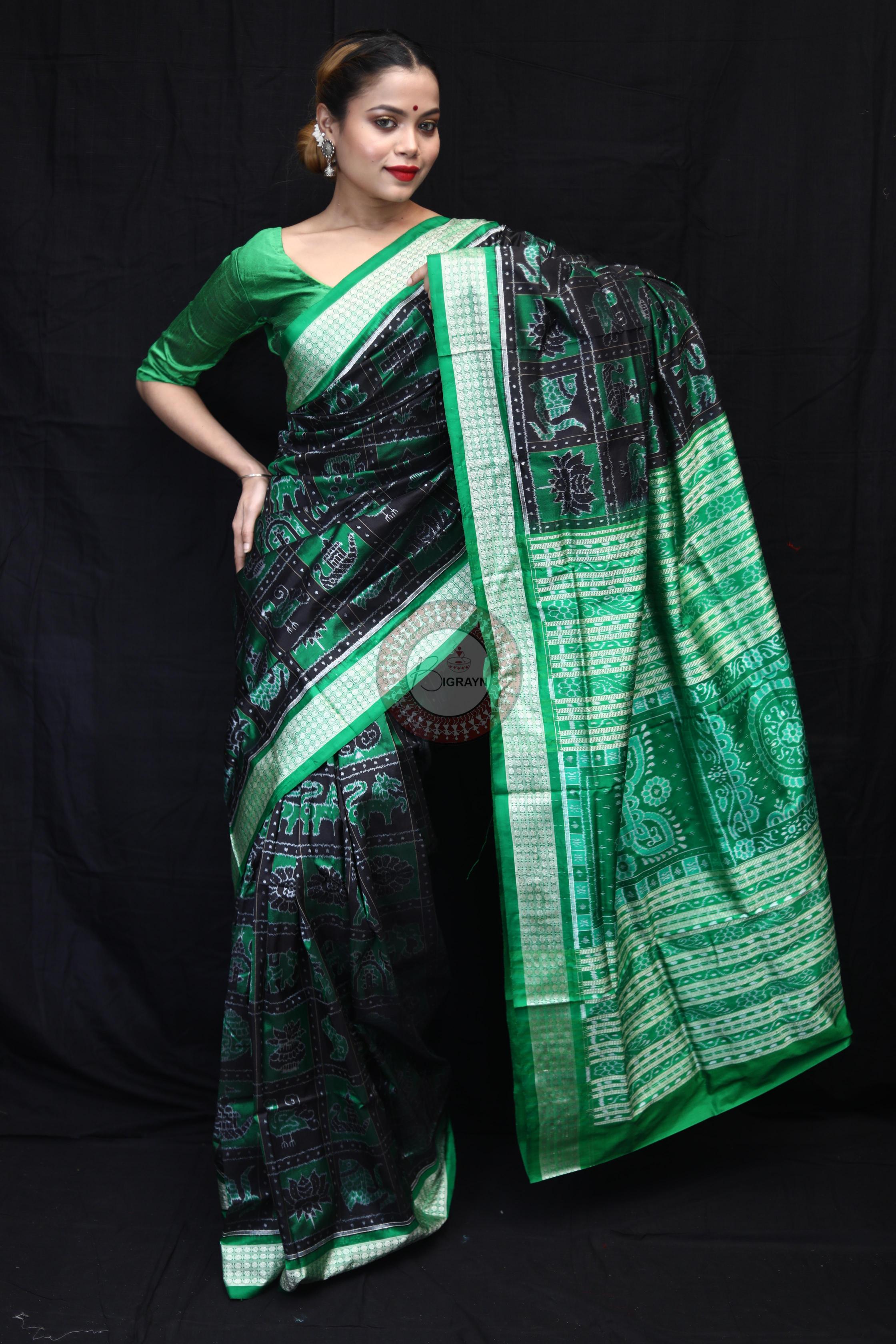 Green Black Nabakothi Sambalpuri Silk Saree