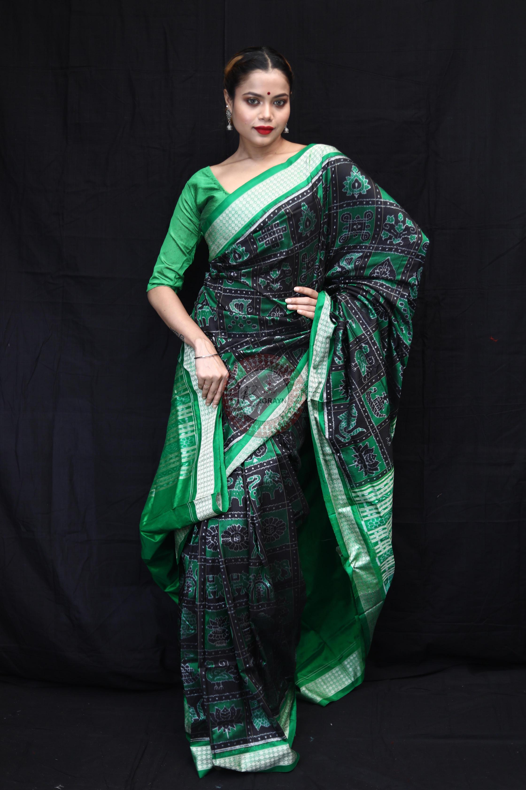Green Black Nabakothi Sambalpuri Silk Saree