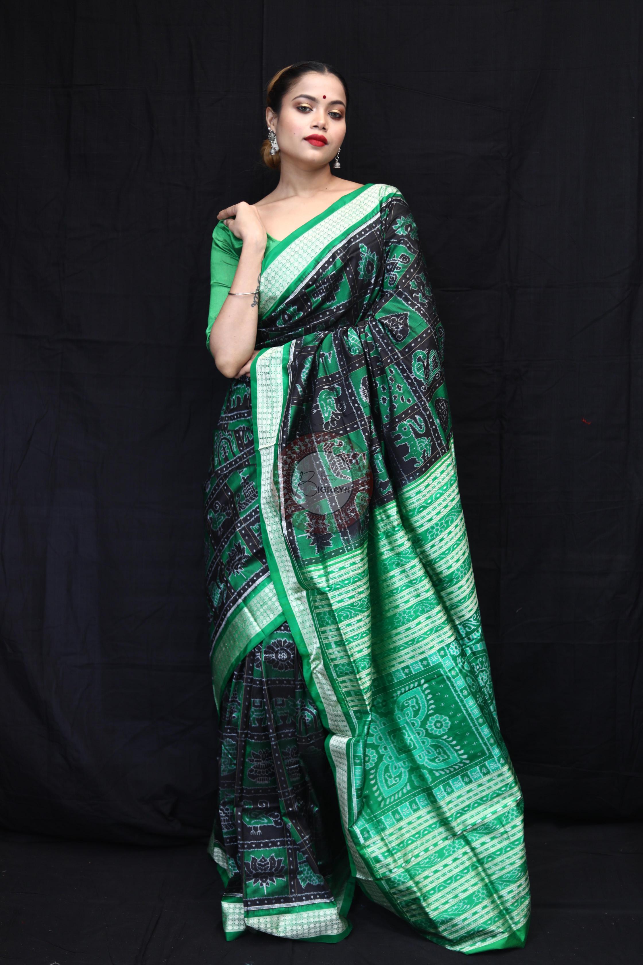Green Black Nabakothi Sambalpuri Silk Saree