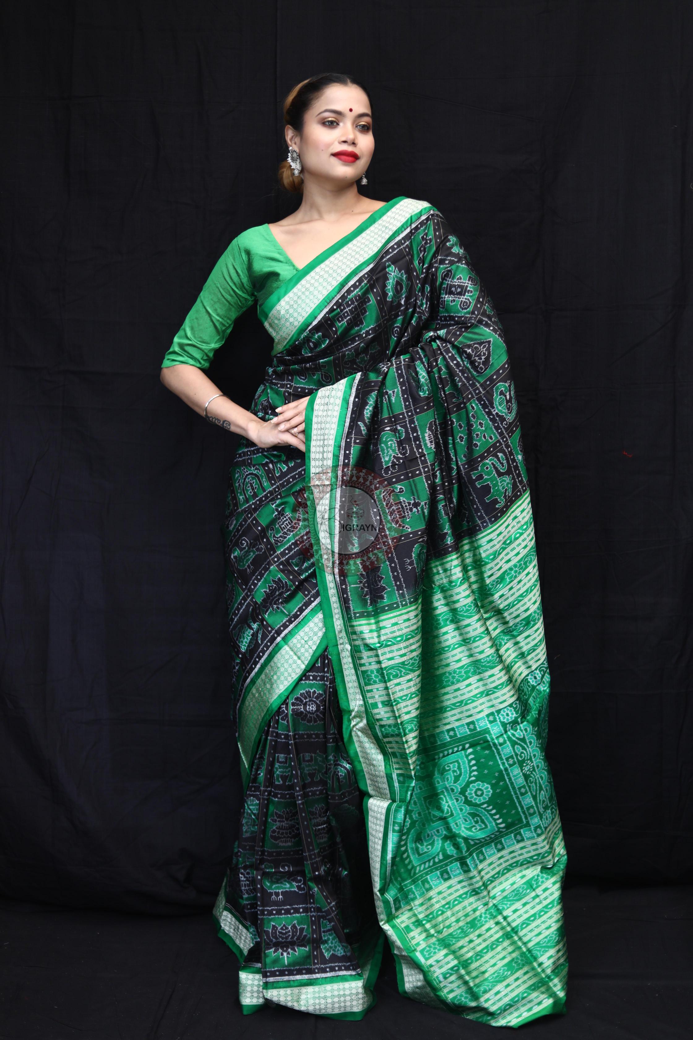 Green Black Nabakothi Sambalpuri Silk Saree