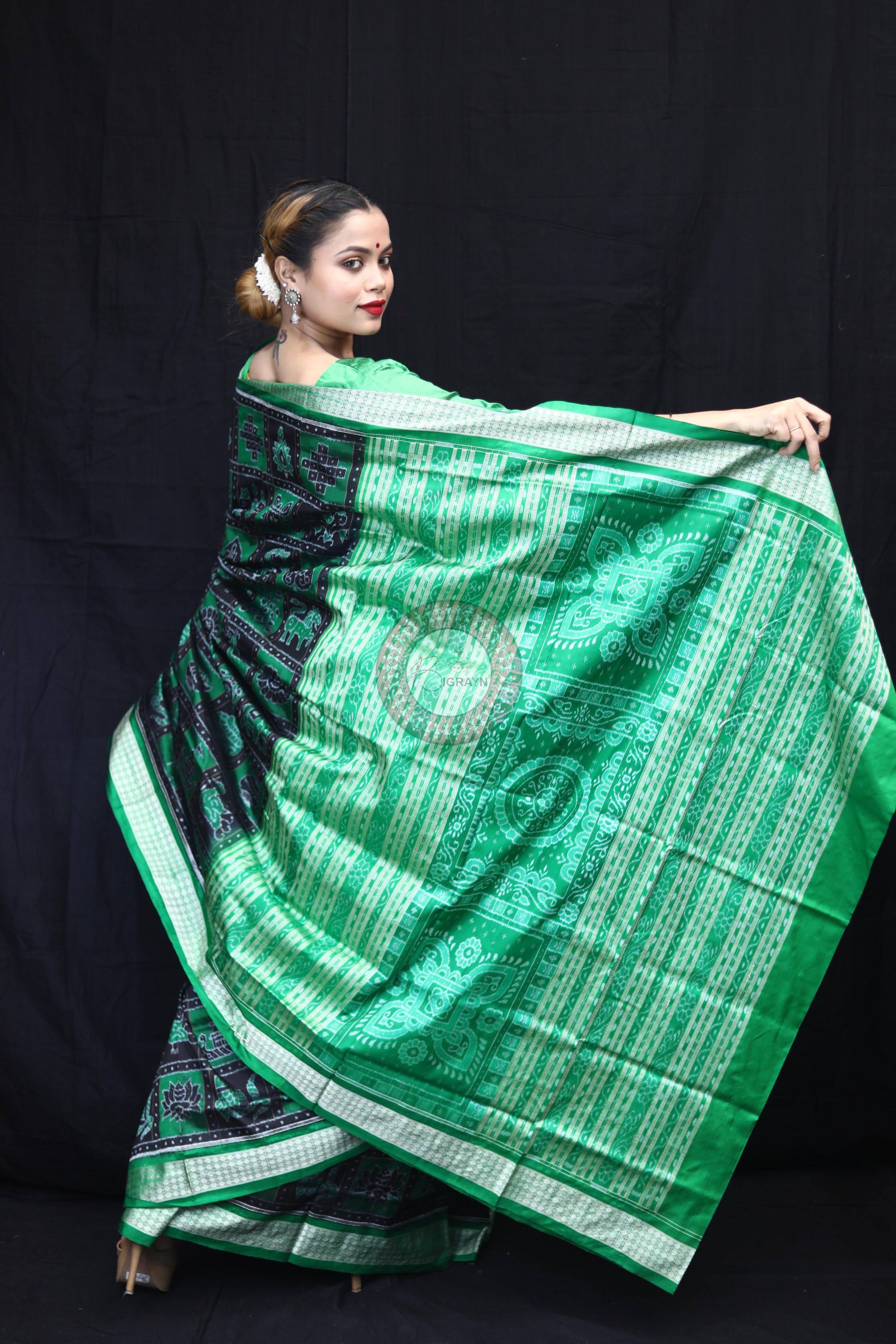 Green Black Nabakothi Sambalpuri Silk Saree