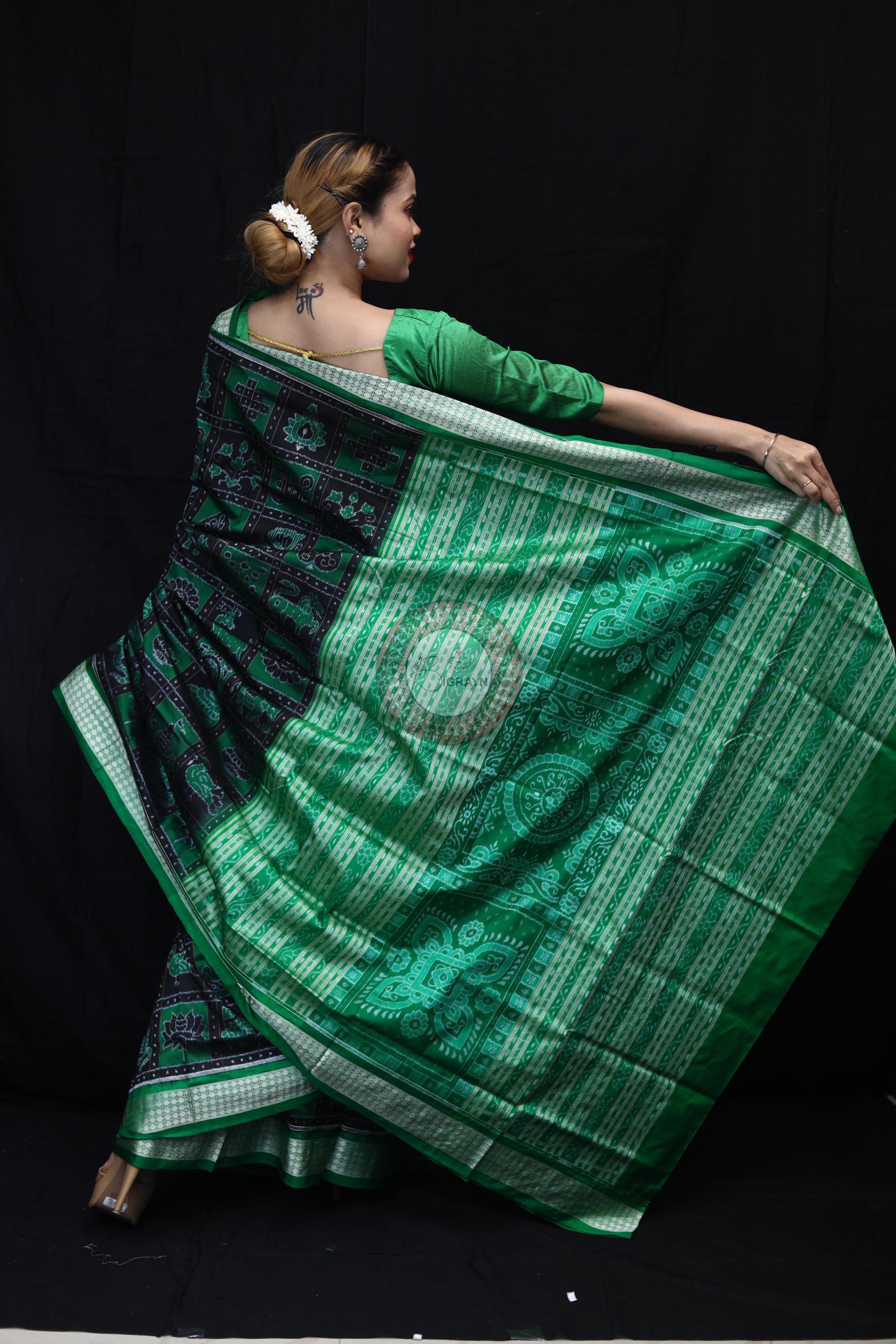 Green Black Nabakothi Sambalpuri Silk Saree
