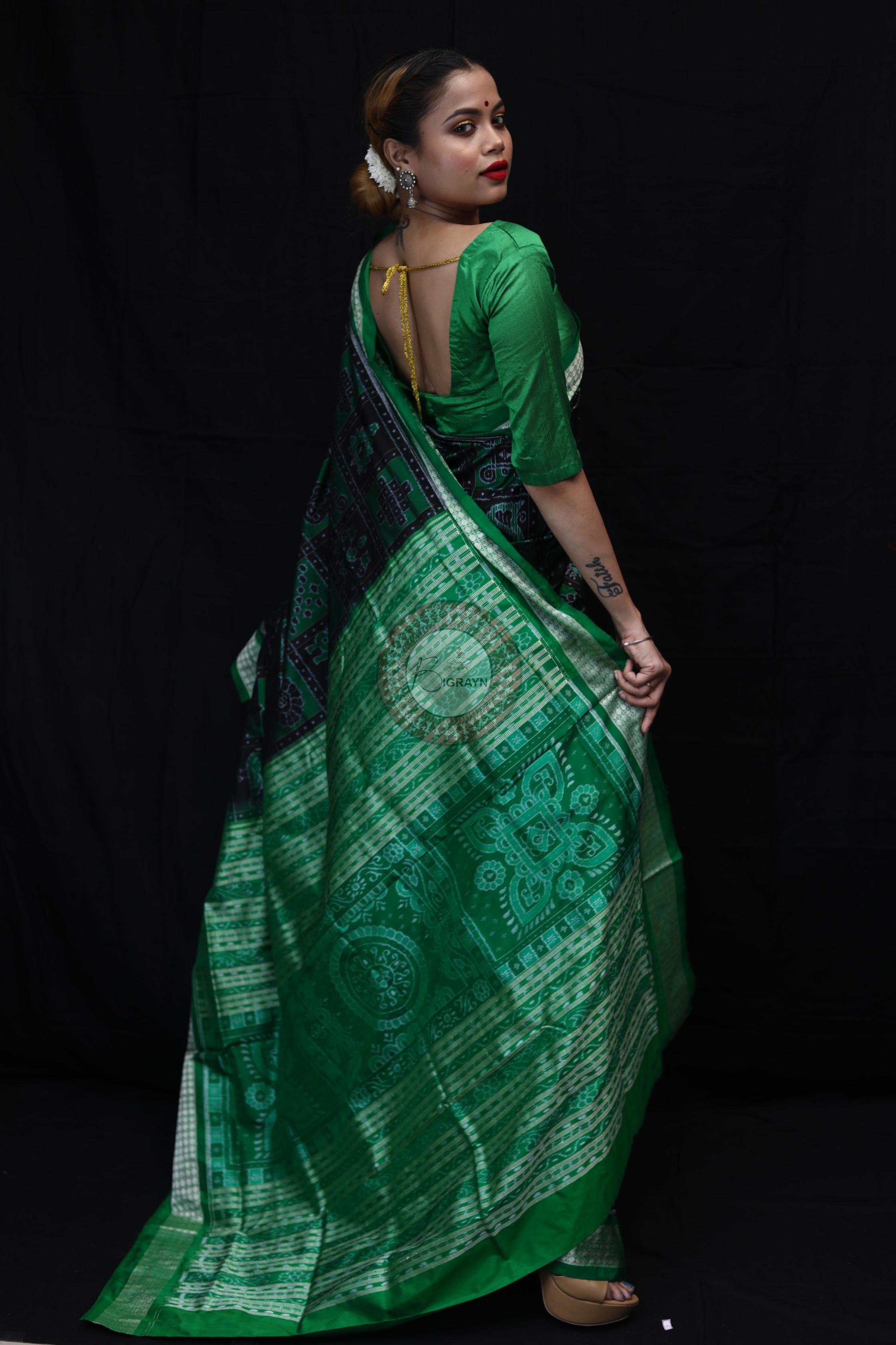 Green Black Nabakothi Sambalpuri Silk Saree