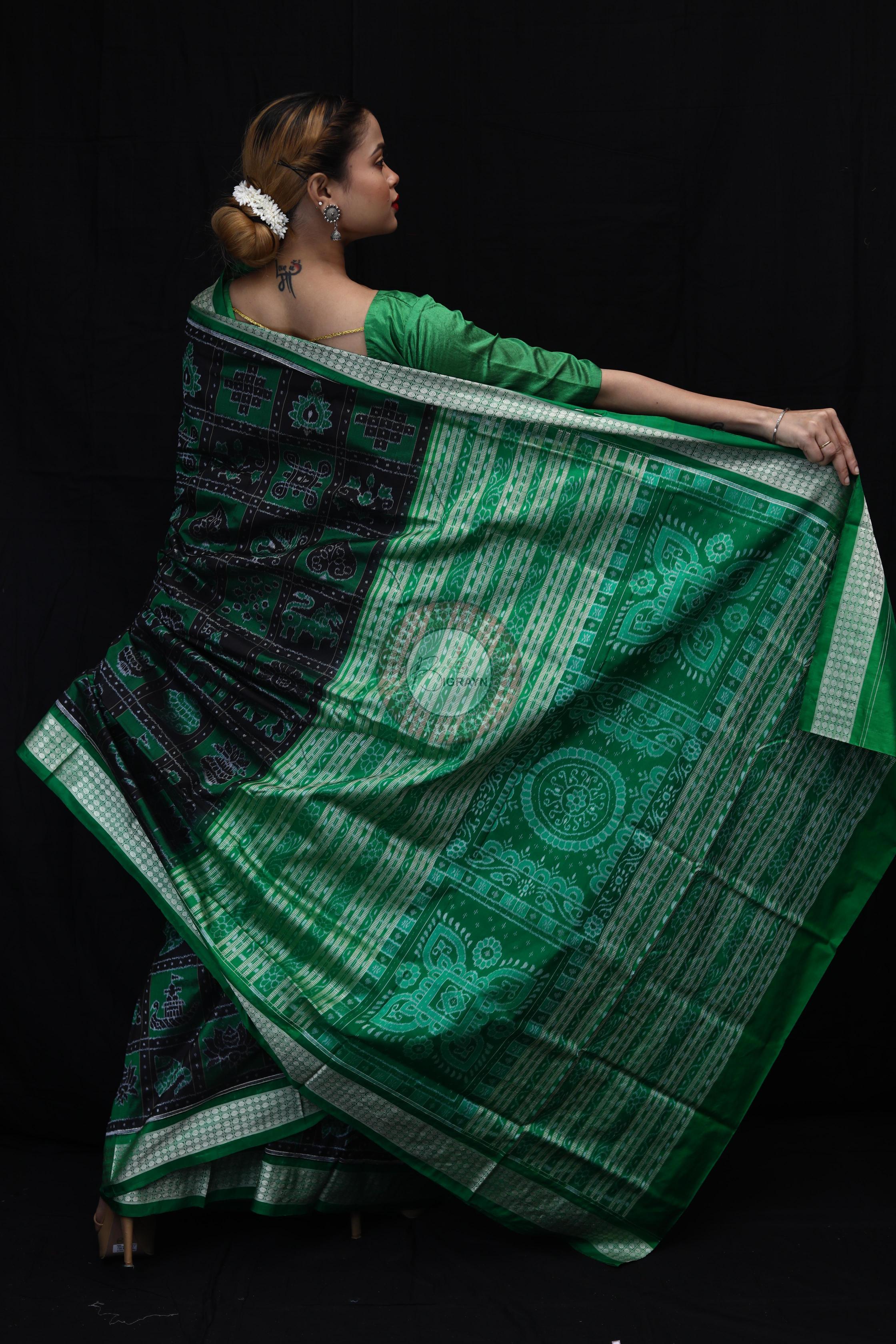 Green Black Nabakothi Sambalpuri Silk Saree