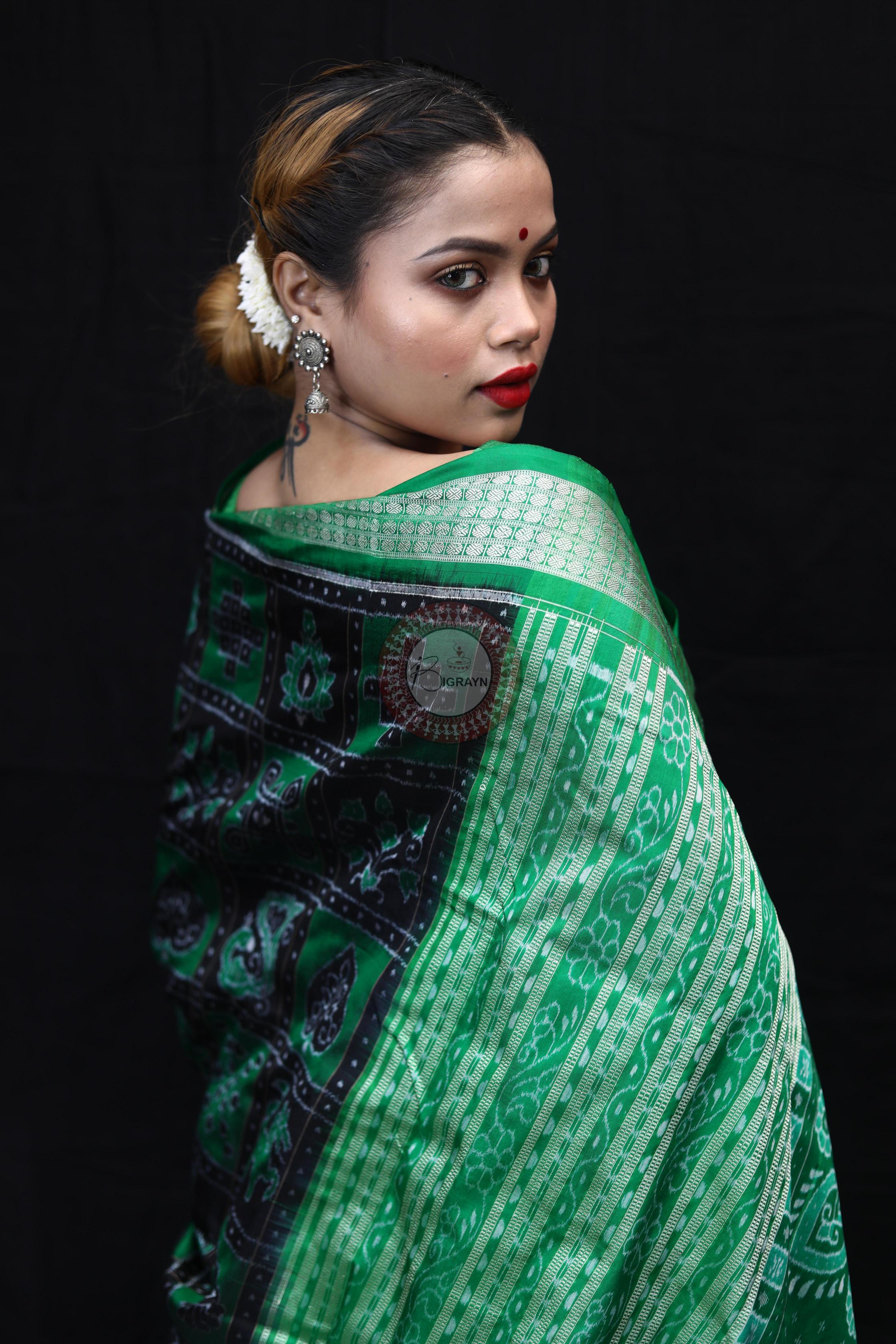 Green Black Nabakothi Sambalpuri Silk Saree