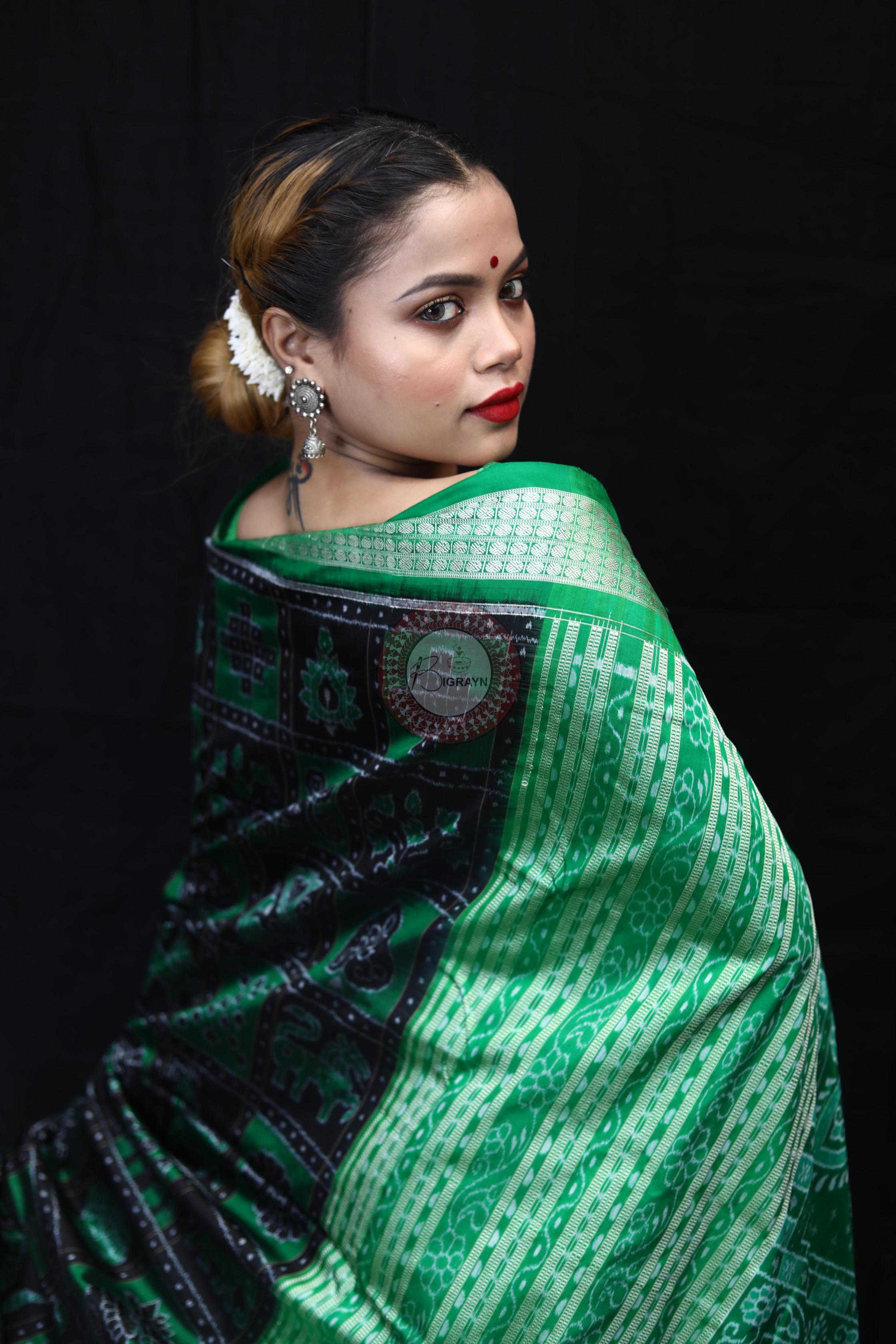 Green Black Nabakothi Sambalpuri Silk Saree