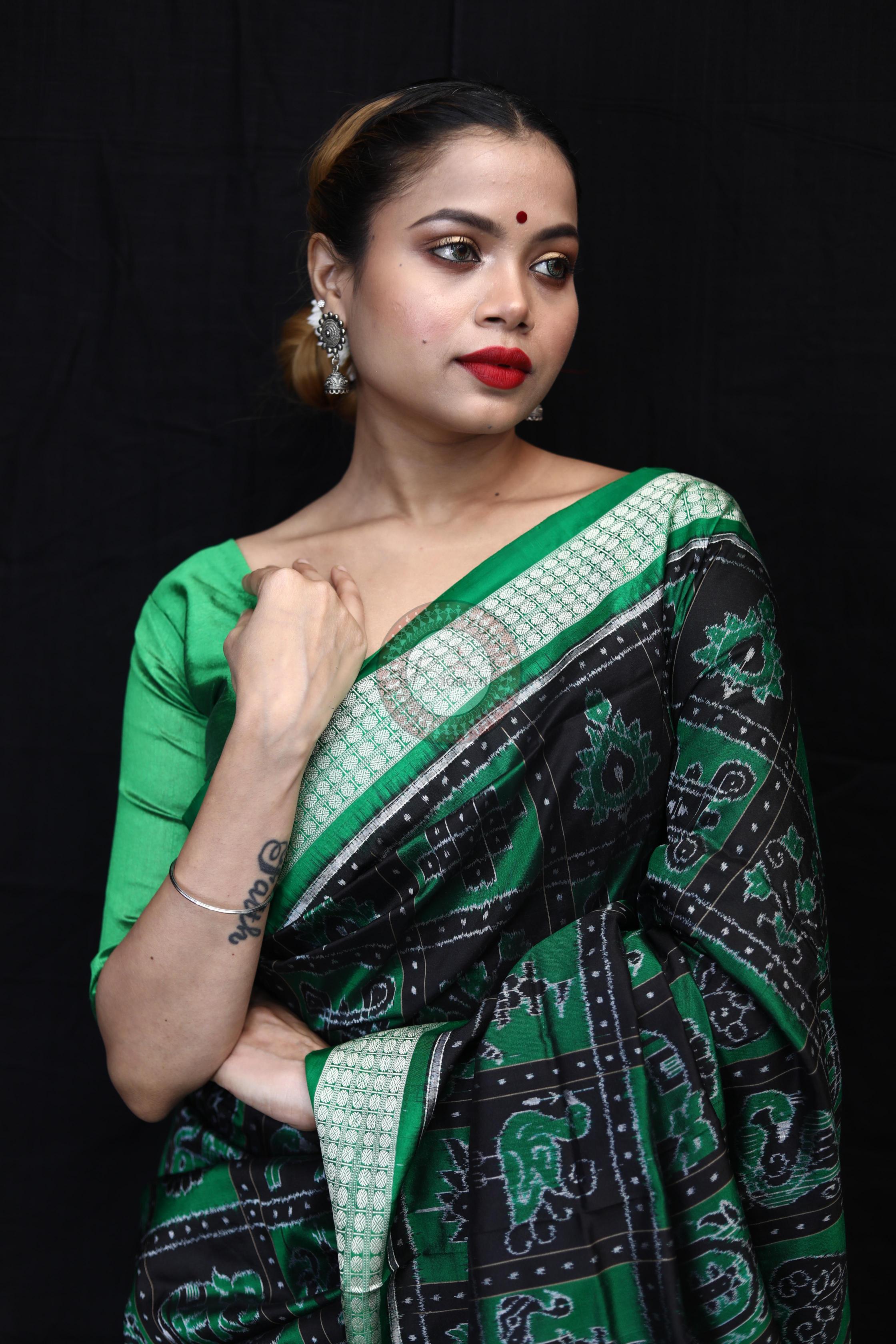 Green Black Nabakothi Sambalpuri Silk Saree