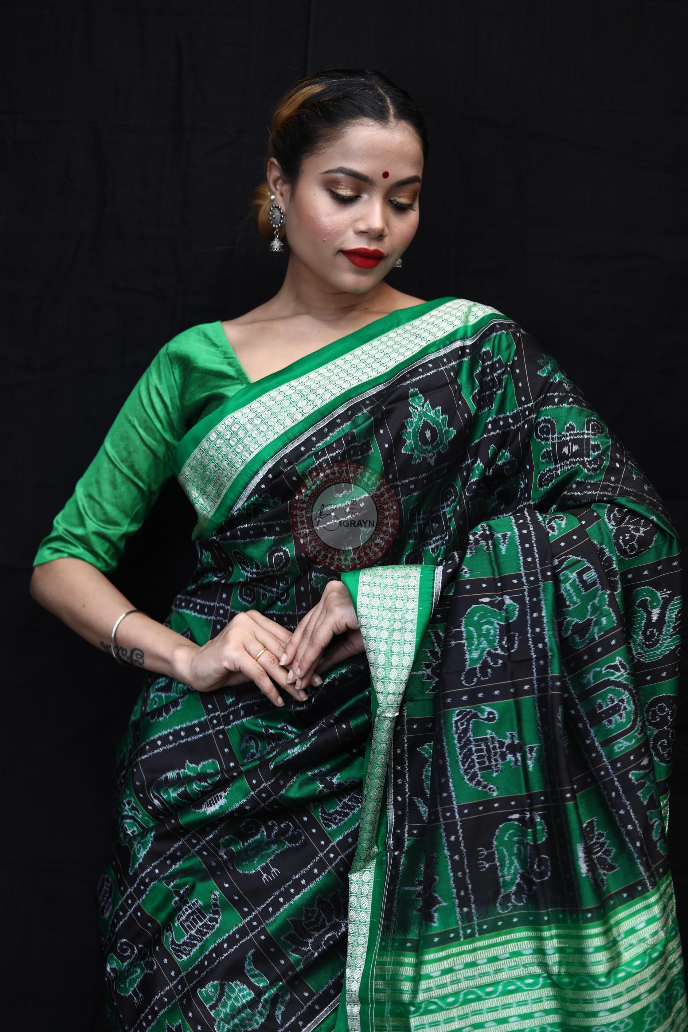 Green Black Nabakothi Sambalpuri Silk Saree