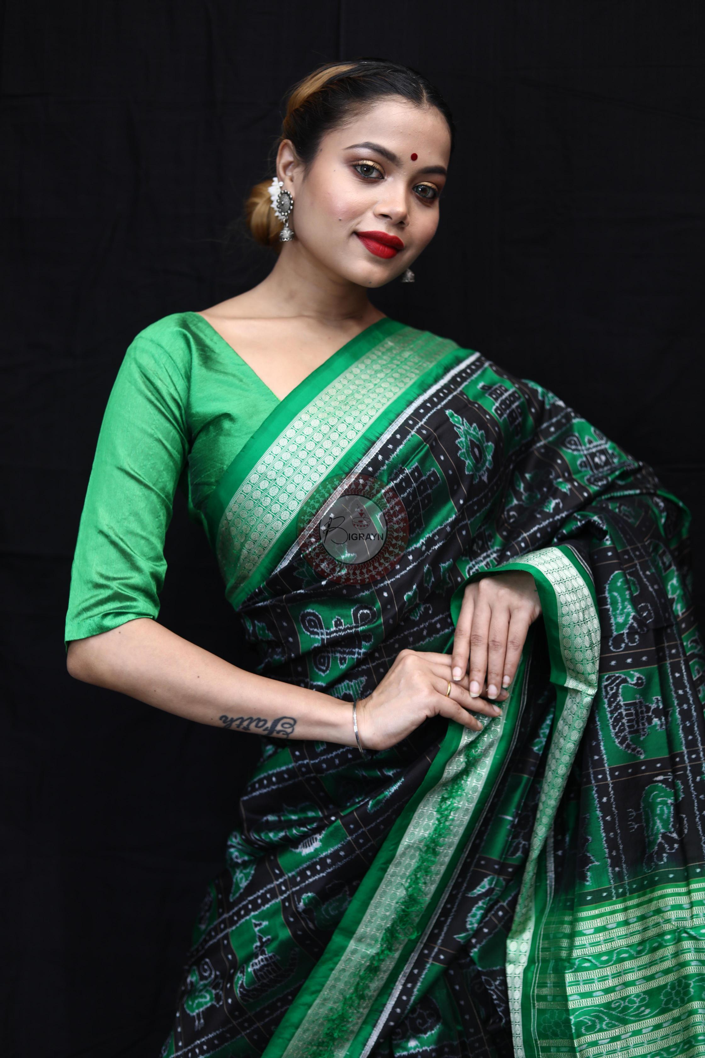 Green Black Nabakothi Sambalpuri Silk Saree