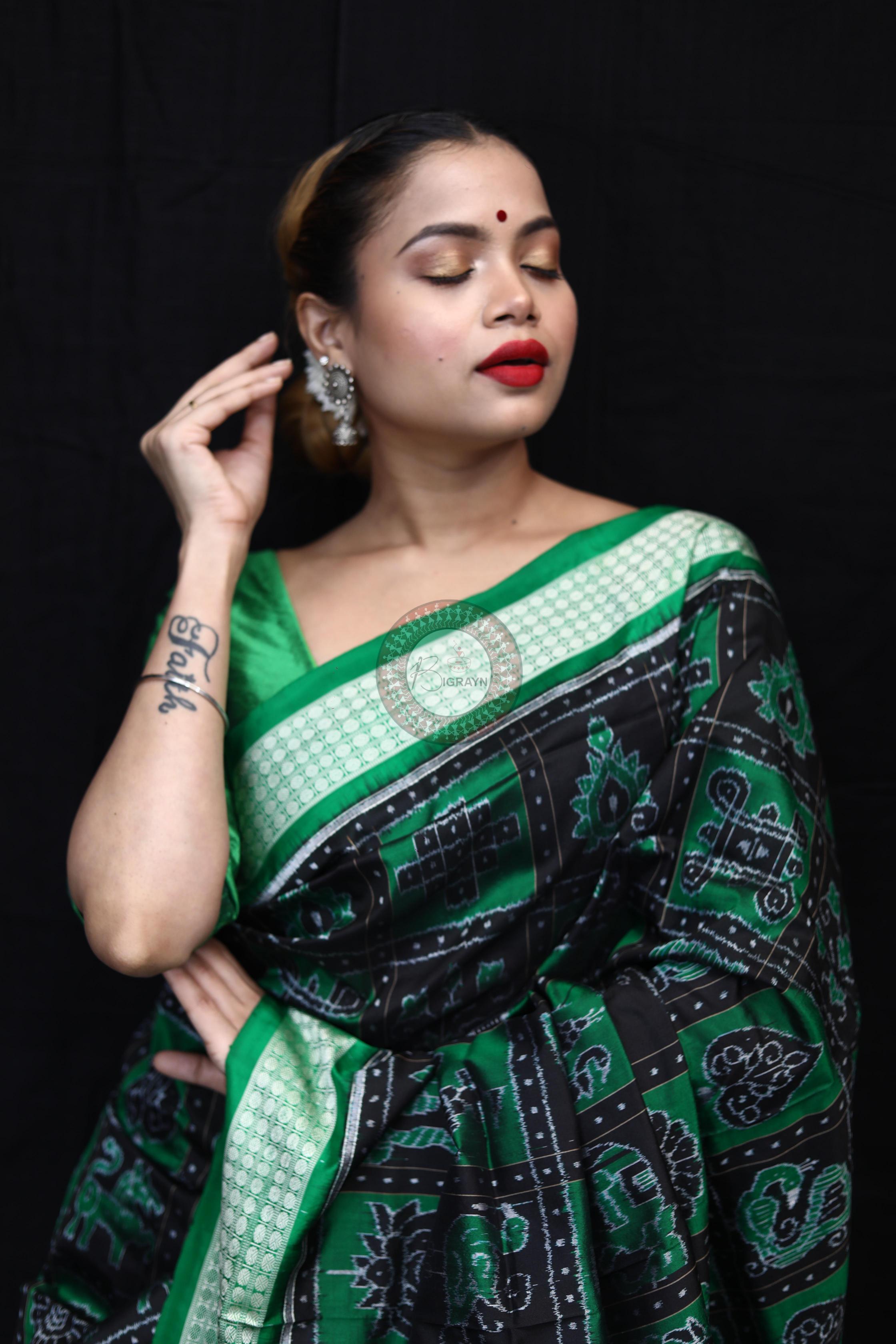 Green Black Nabakothi Sambalpuri Silk Saree