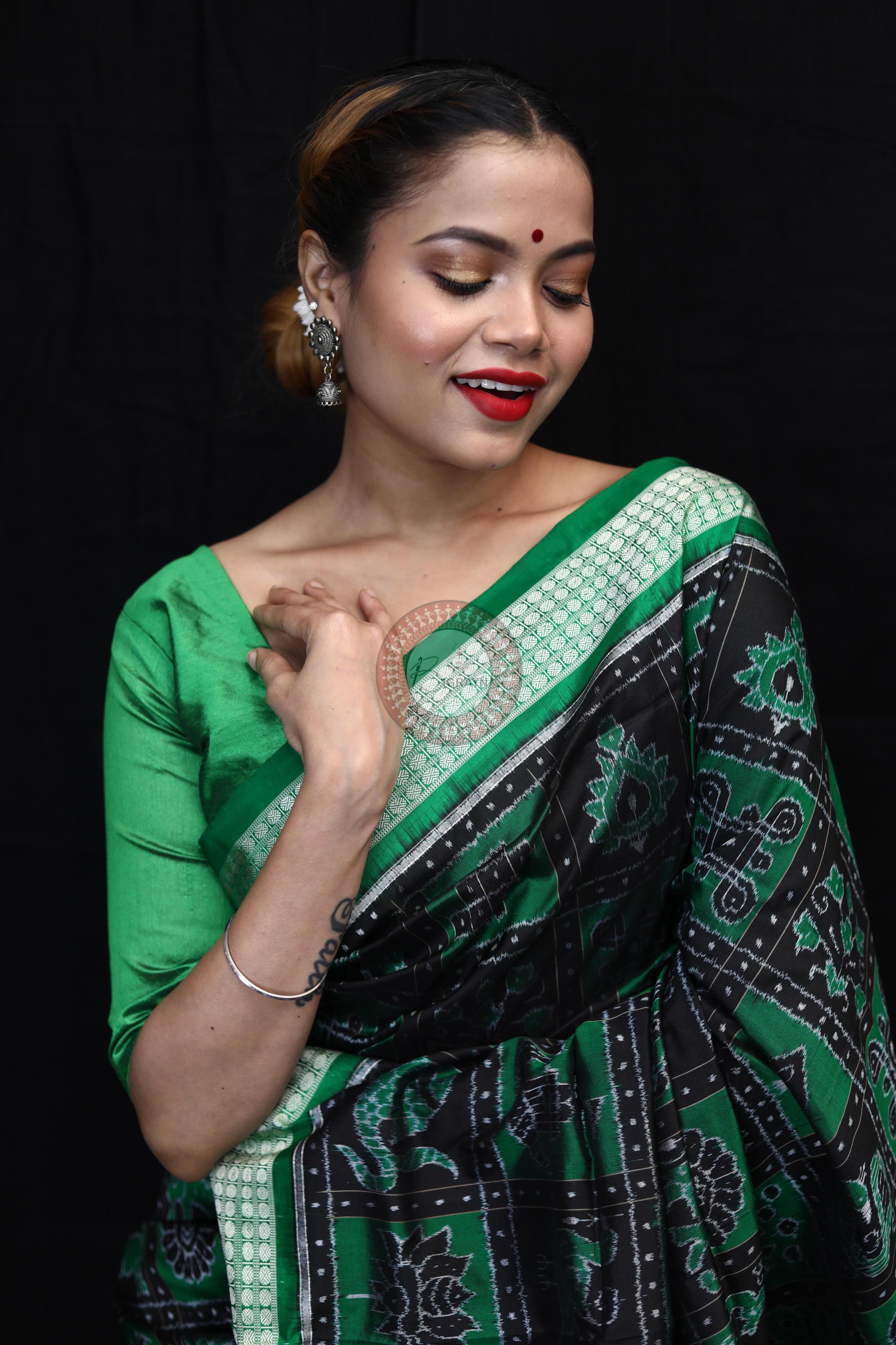 Green Black Nabakothi Sambalpuri Silk Saree