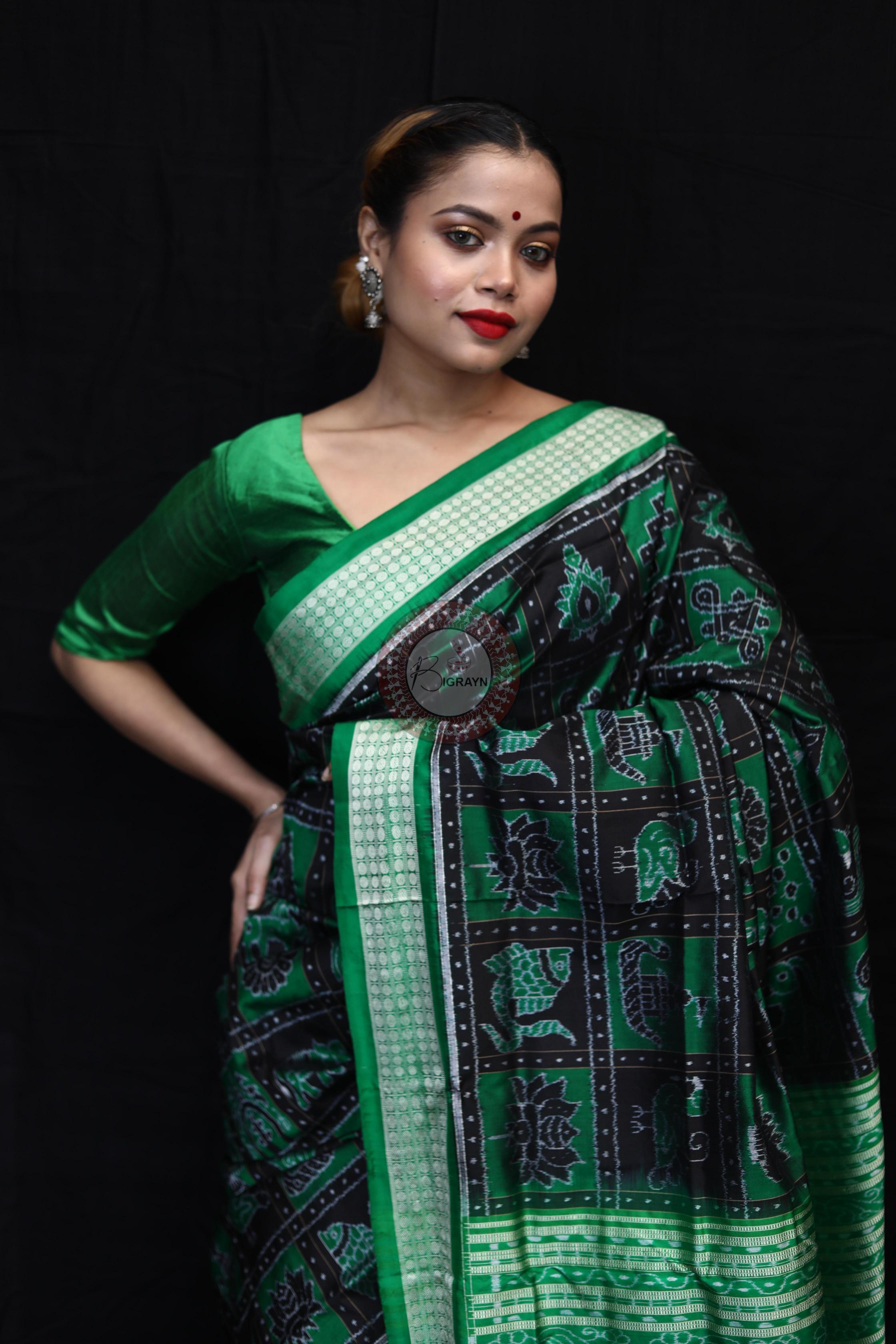 Green Black Nabakothi Sambalpuri Silk Saree