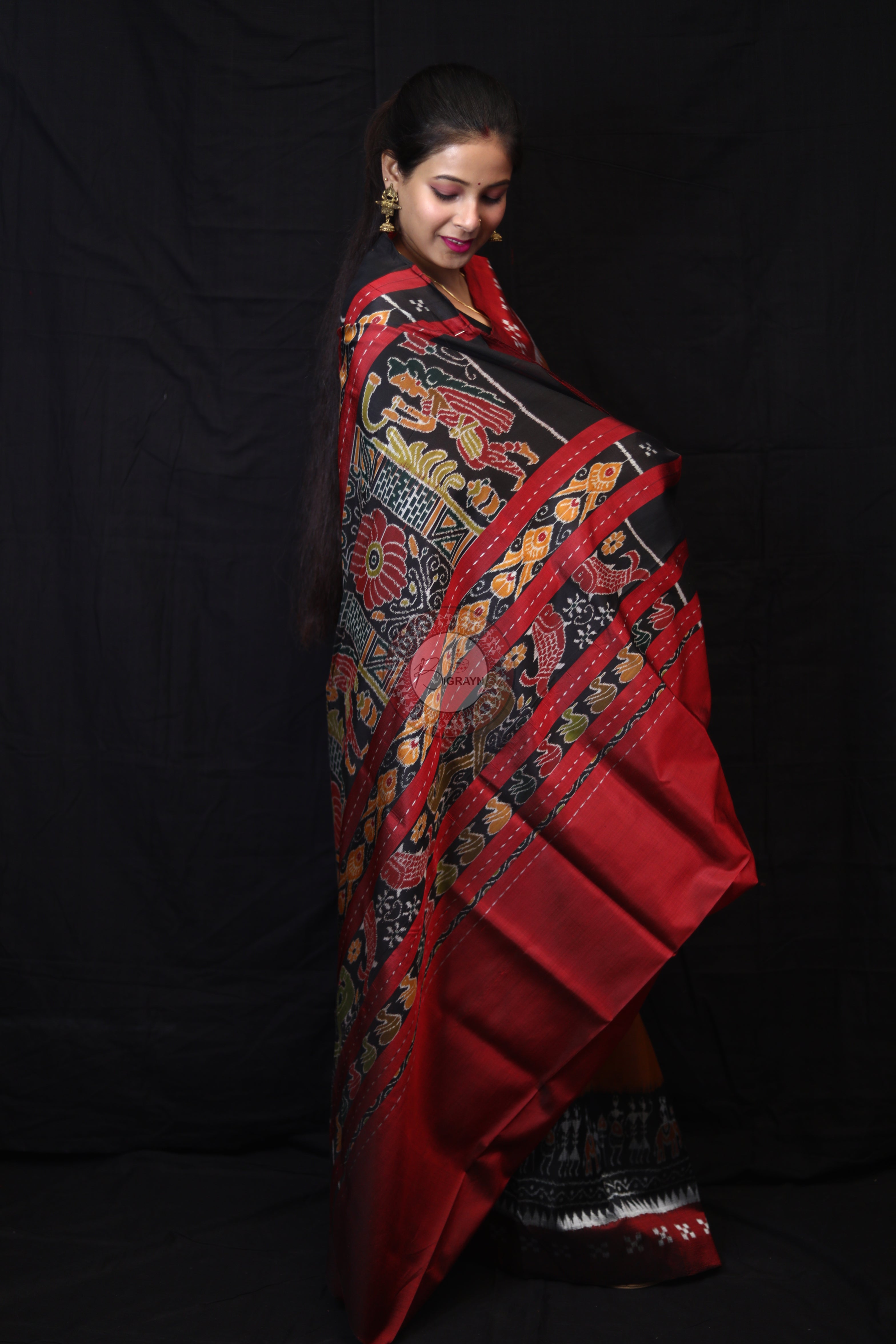 Mustard Tribal Scot Border Pasapali Mulberry Silk Saree