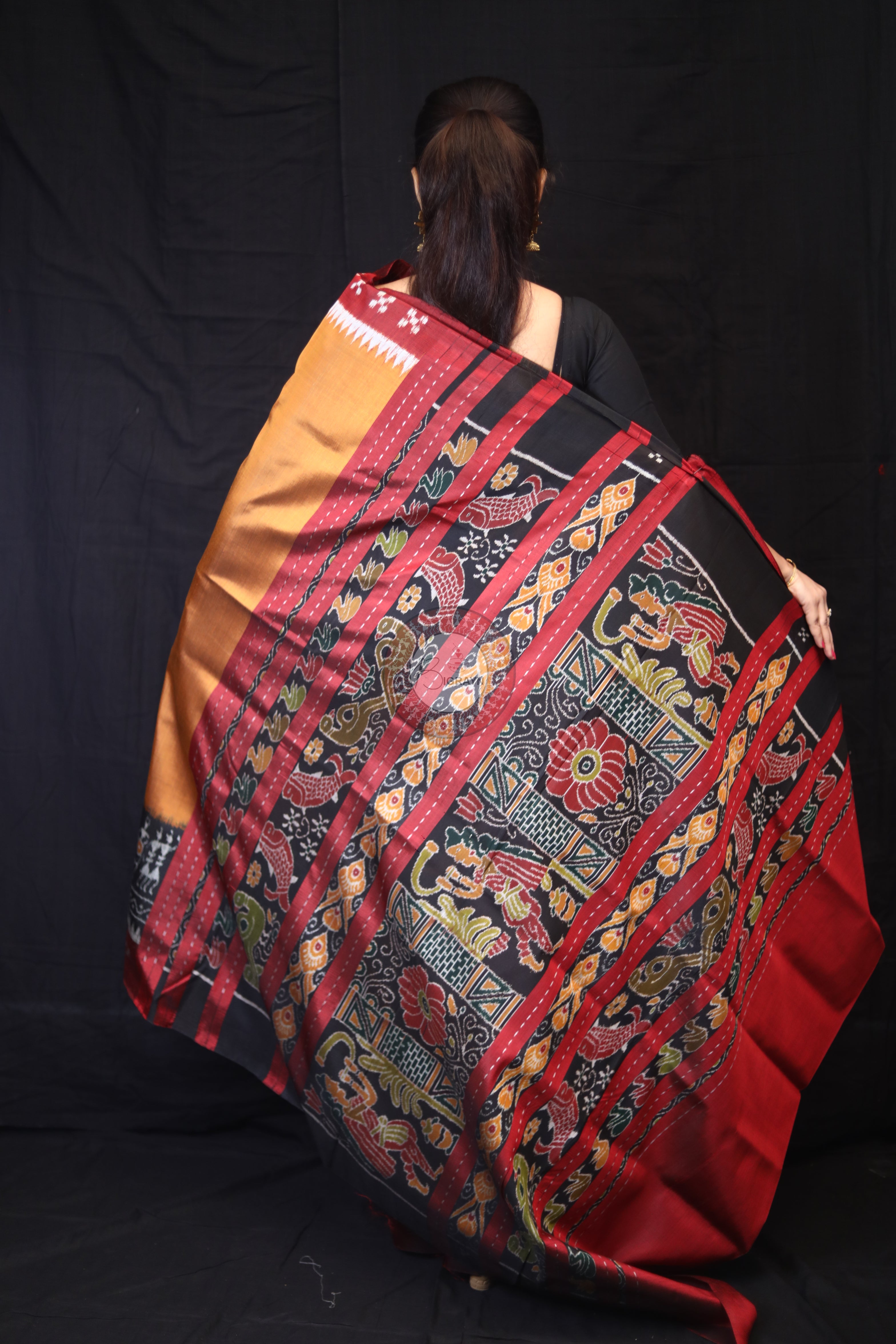 Mustard Tribal Scot Border Pasapali Mulberry Silk Saree