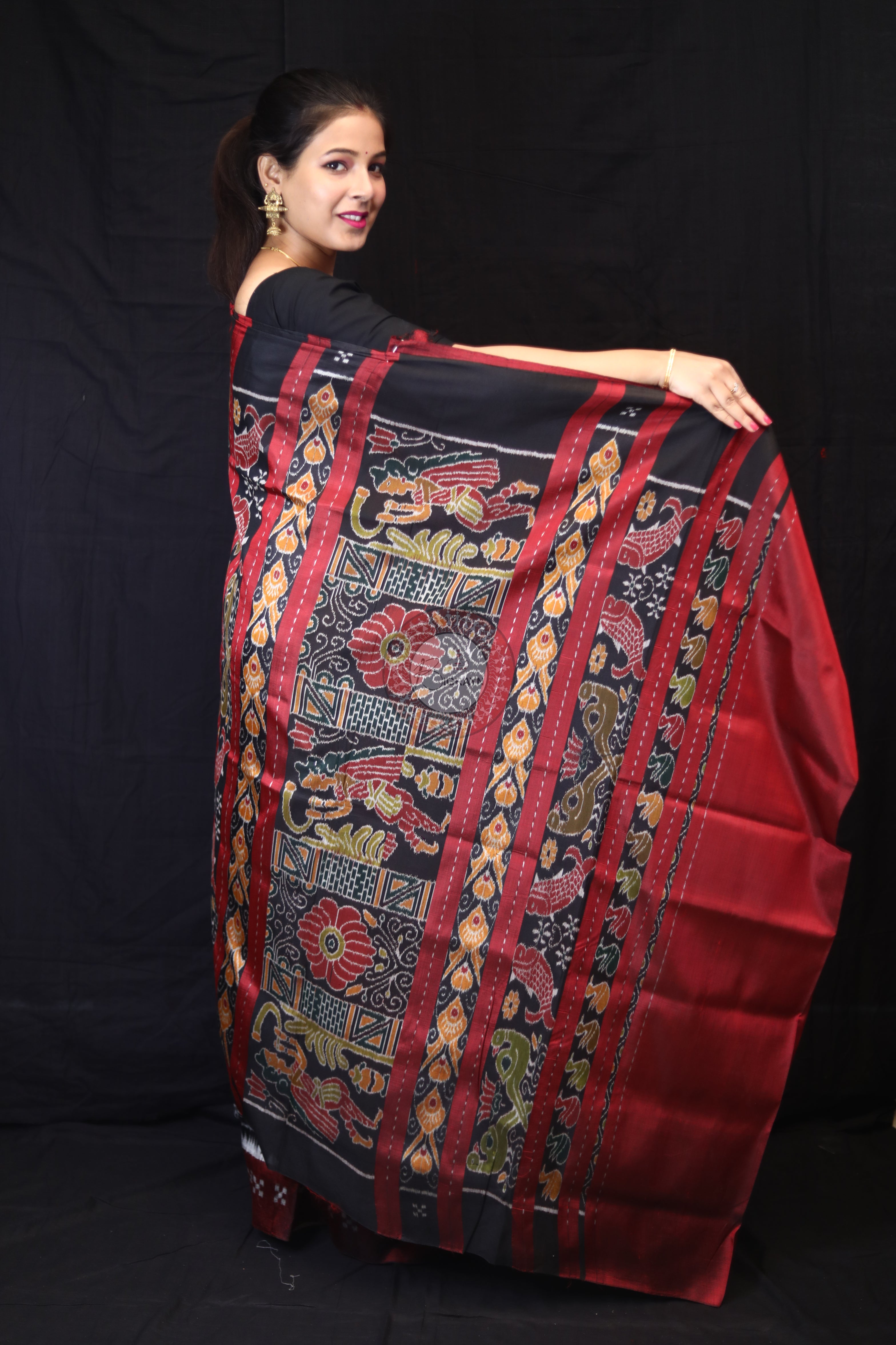 Mustard Tribal Scot Border Pasapali Mulberry Silk Saree