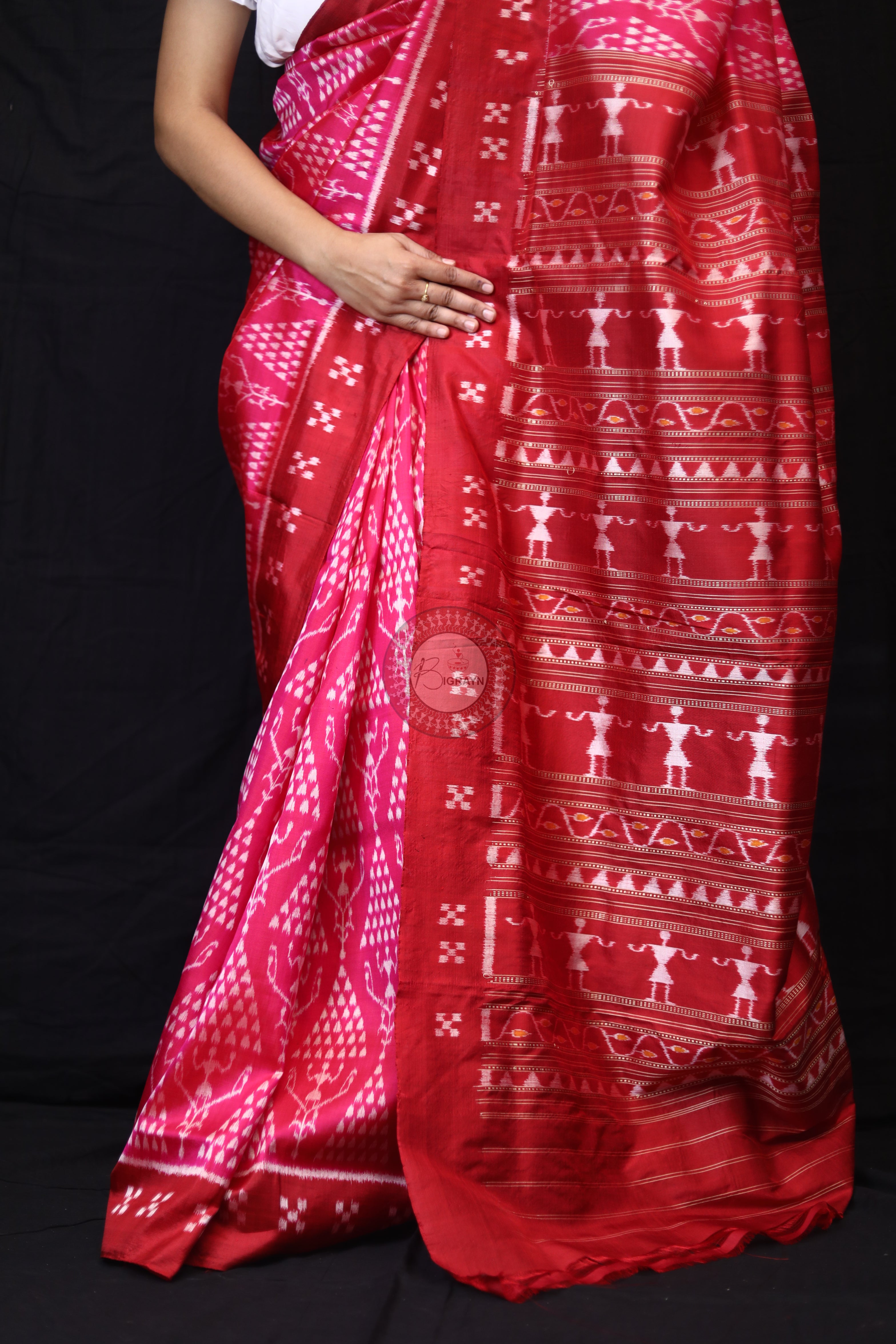 Magenta Tribal Chita Mulberry Silk Saree