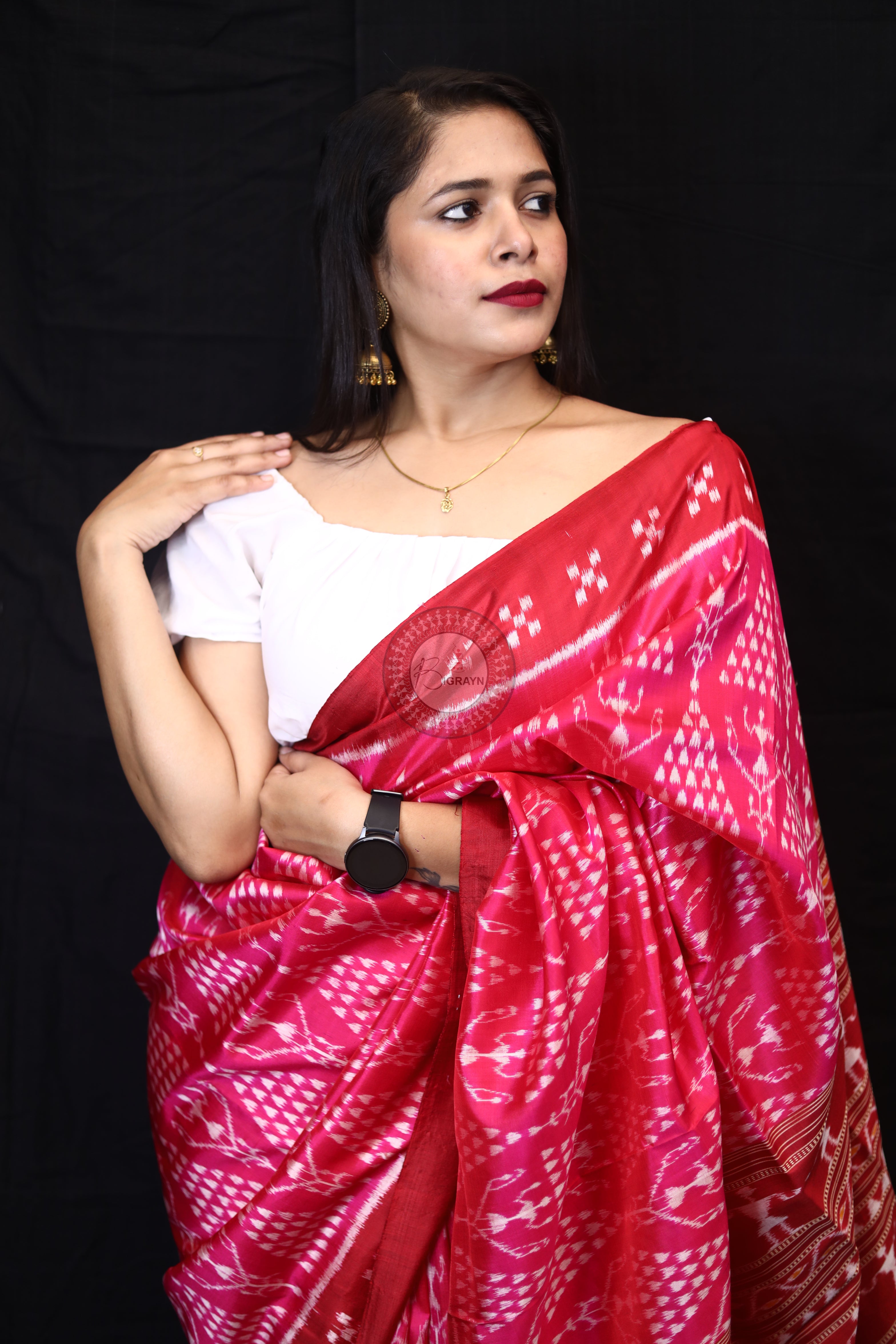 Magenta Tribal Chita Mulberry Silk Saree