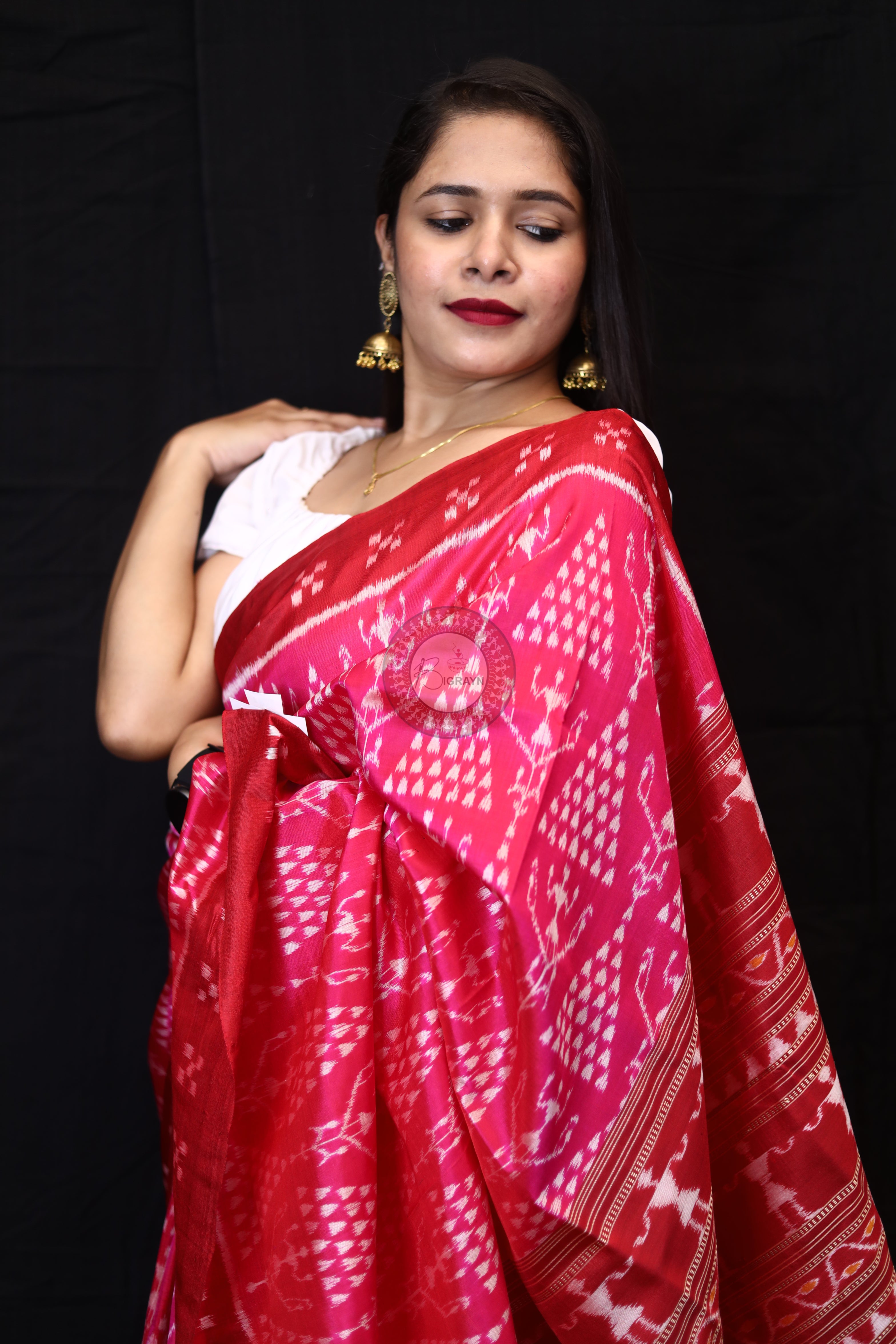 Magenta Tribal Chita Mulberry Silk Saree