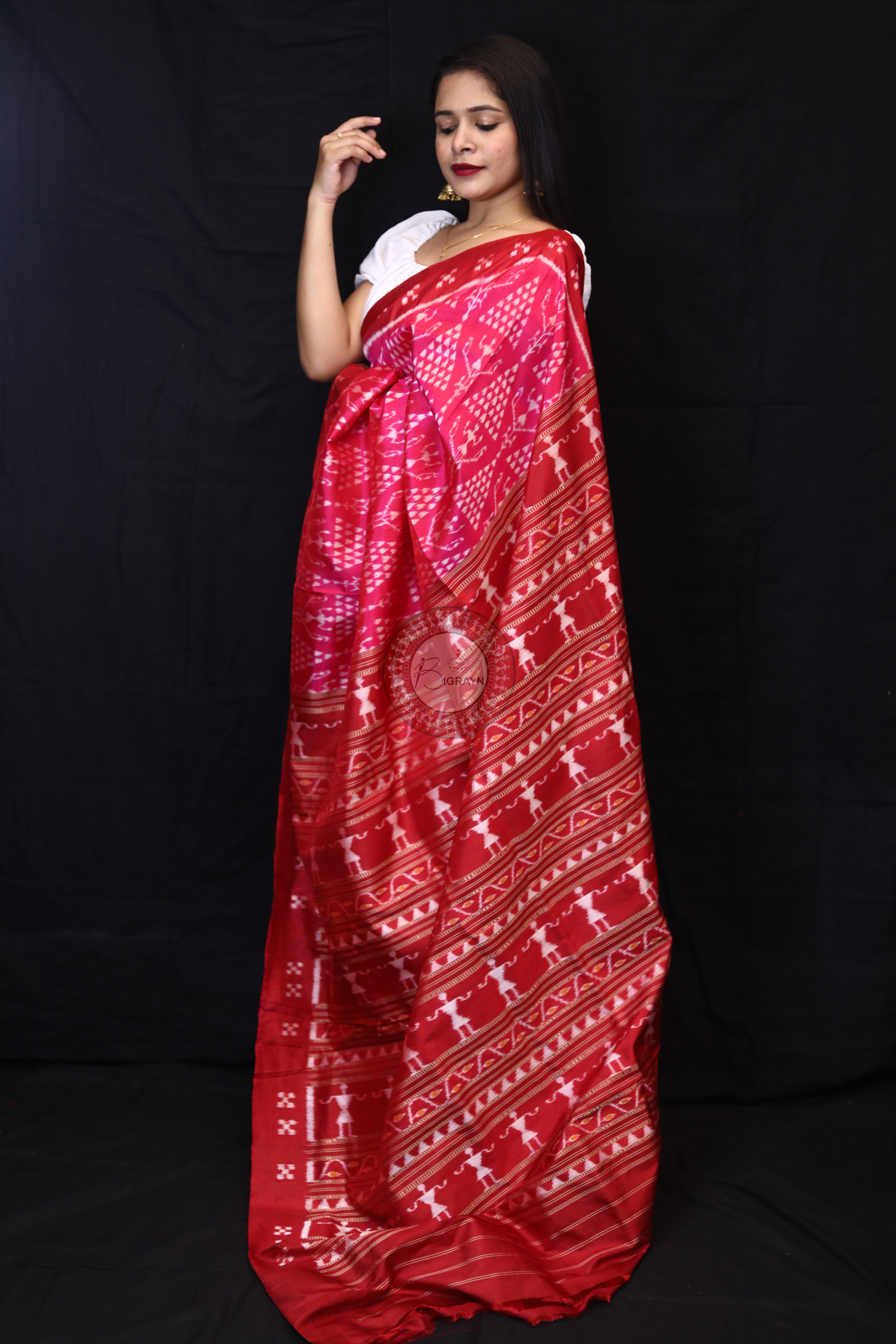 Magenta Tribal Chita Mulberry Silk Saree