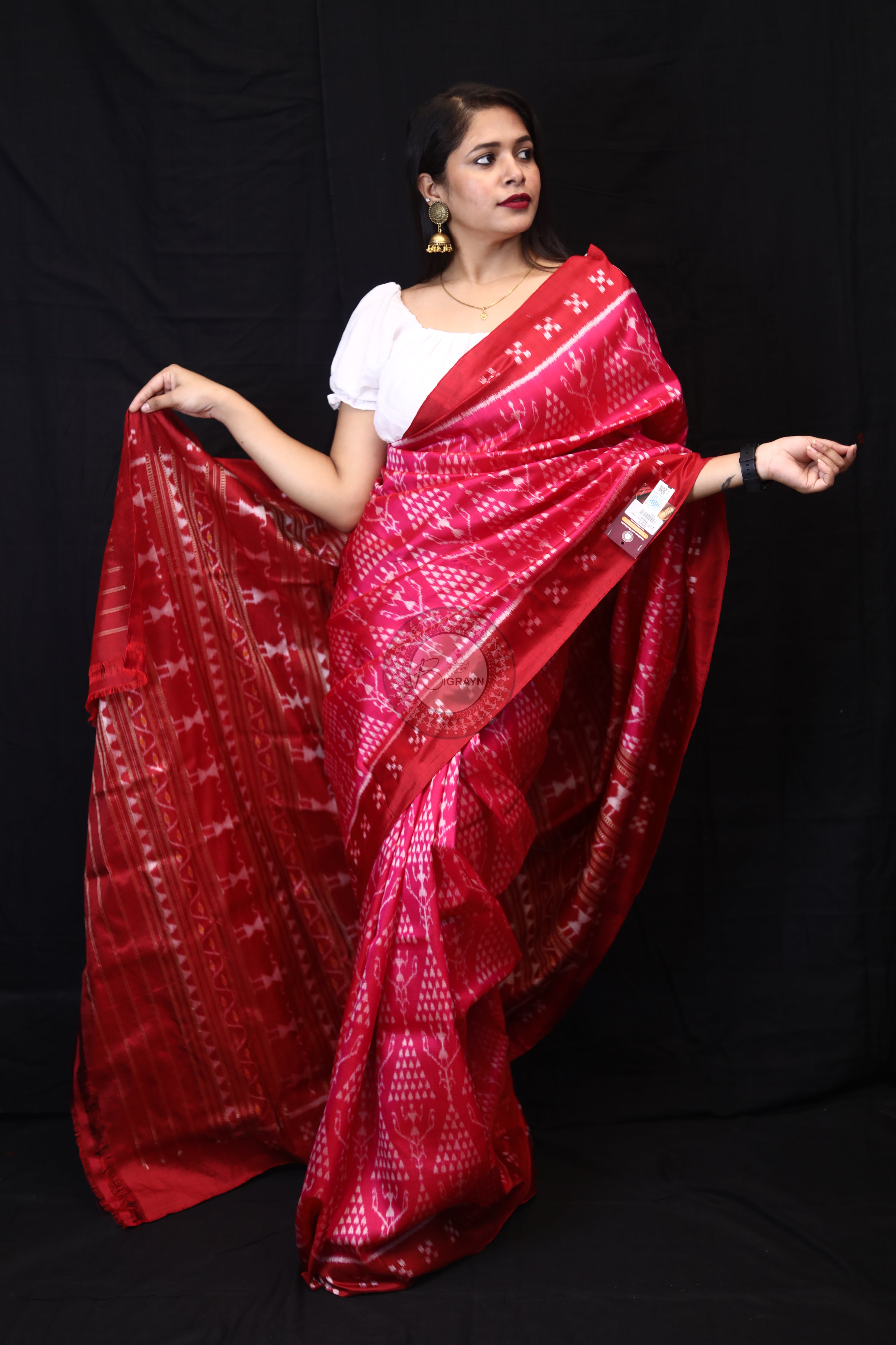 Magenta Tribal Chita Mulberry Silk Saree