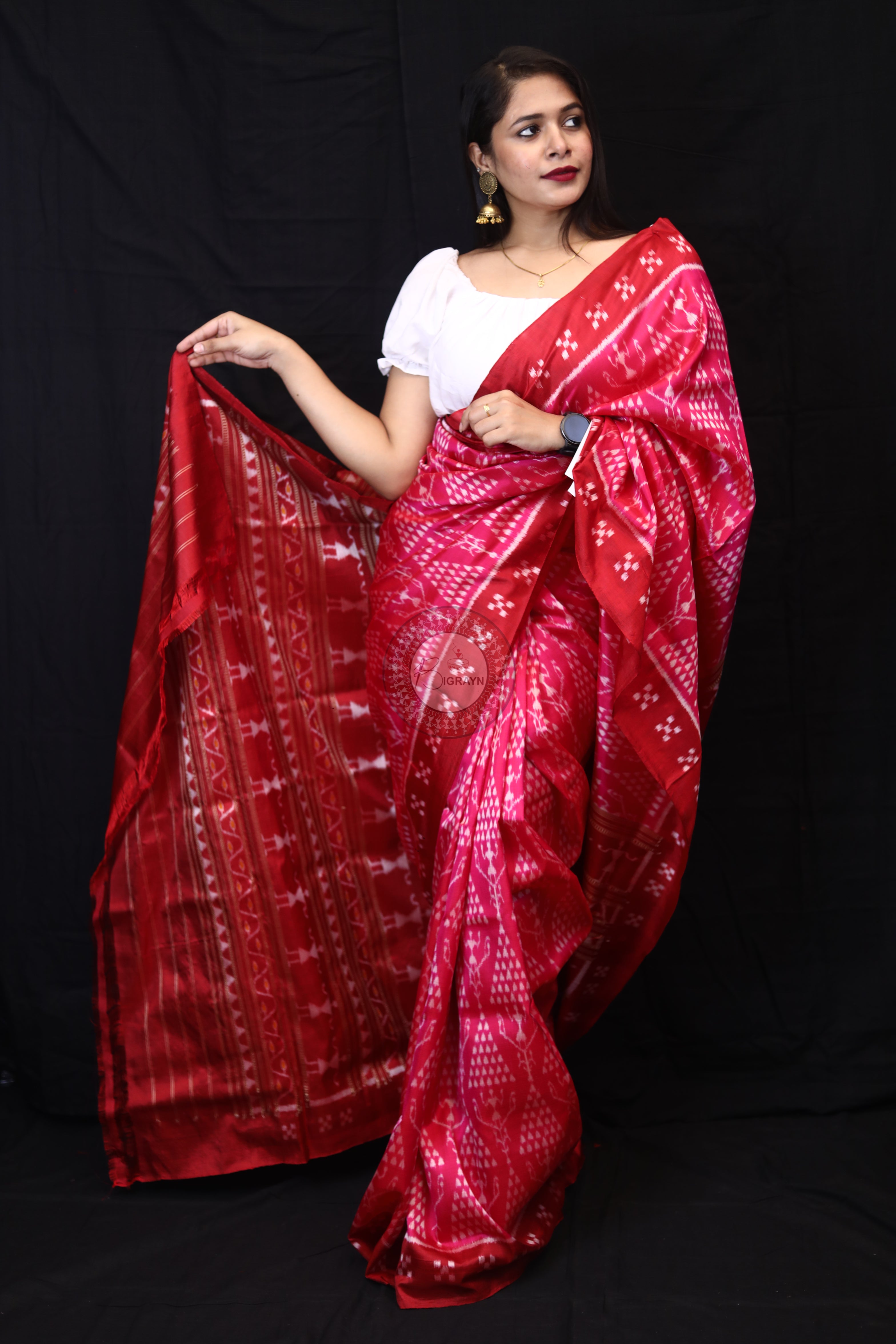 Magenta Tribal Chita Mulberry Silk Saree
