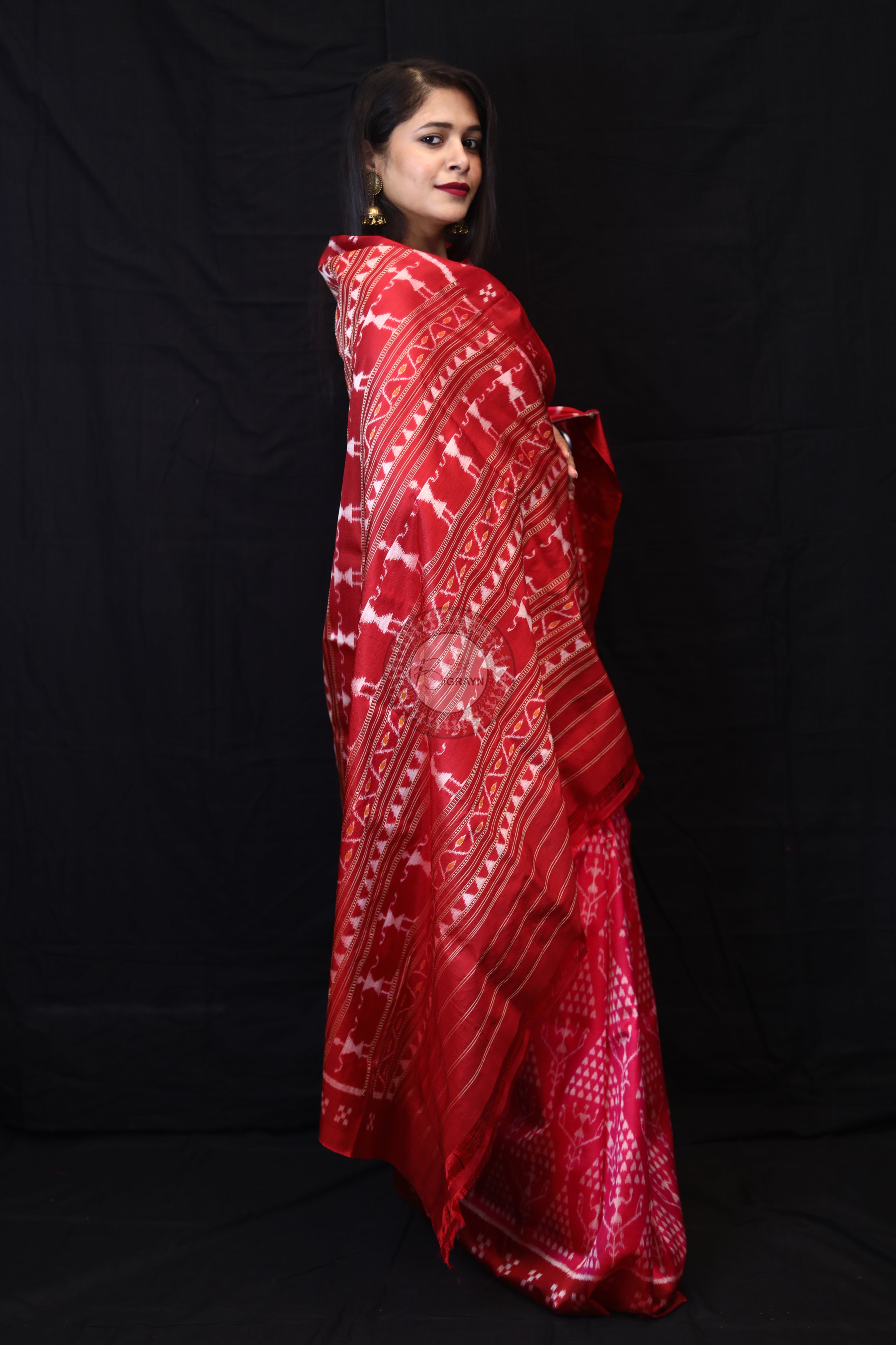 Magenta Tribal Chita Mulberry Silk Saree