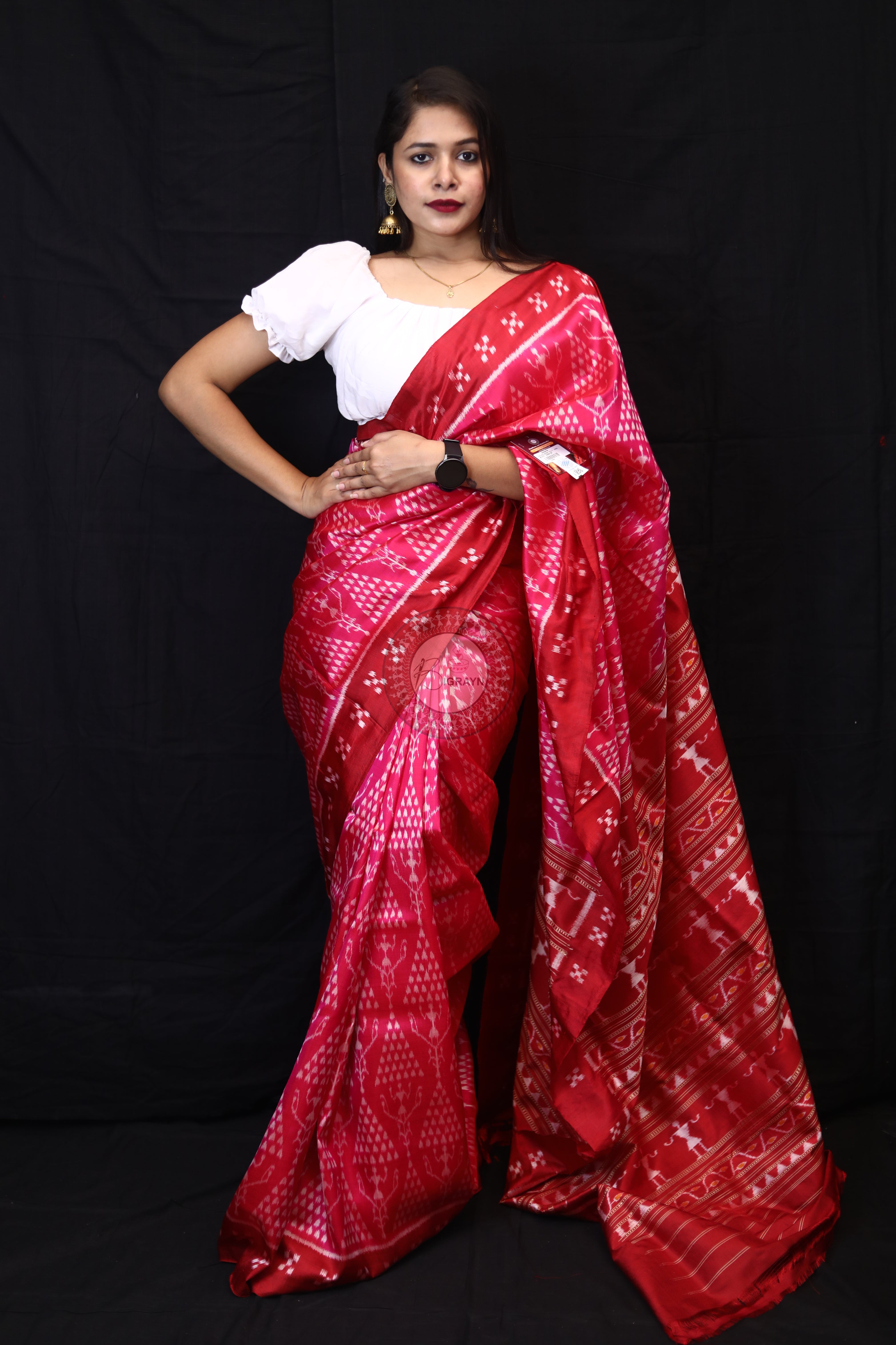 Magenta Tribal Chita Mulberry Silk Saree