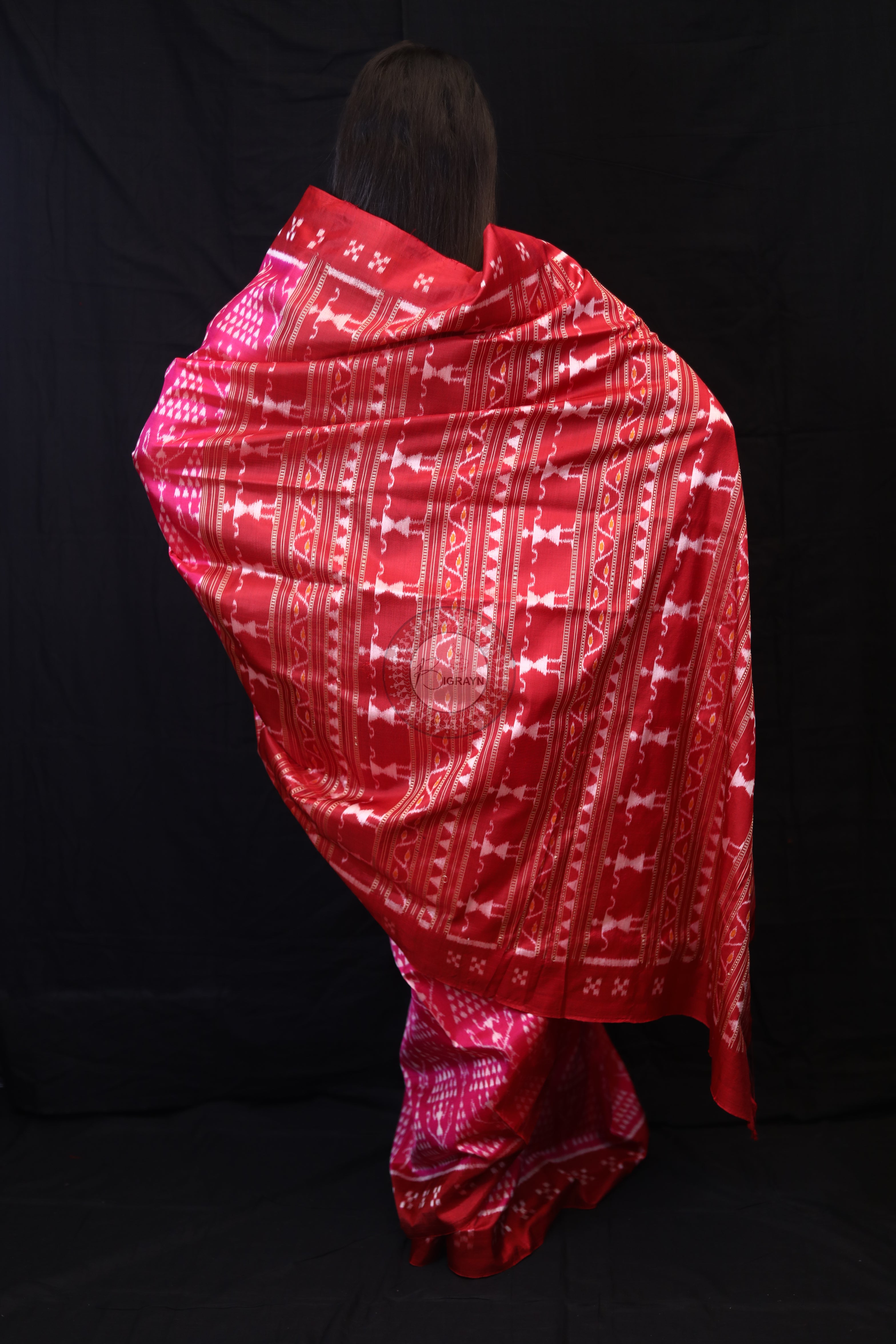 Magenta Tribal Chita Mulberry Silk Saree