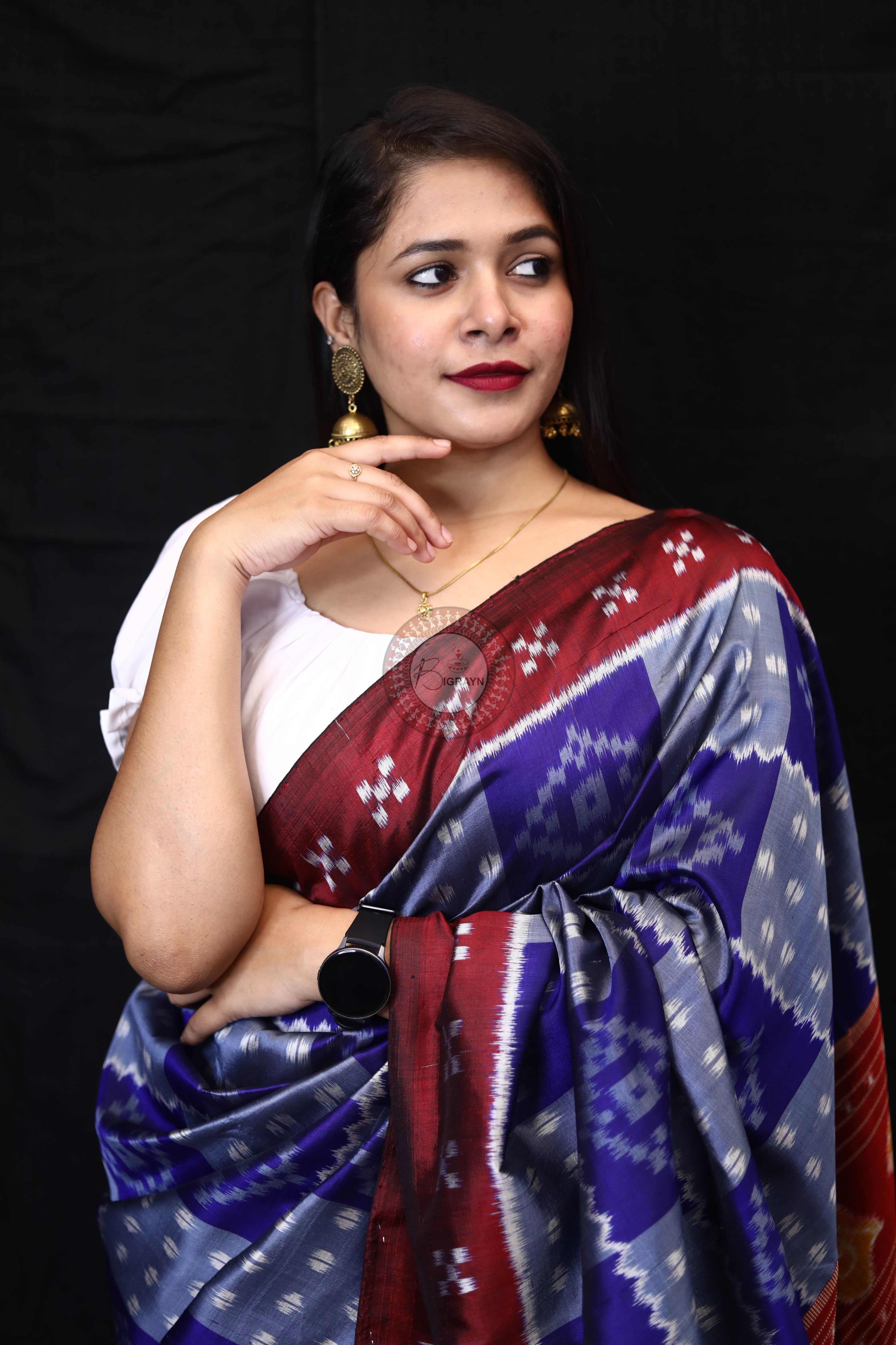 Grey Blue Box Pasapali Mulberry Silk Saree
