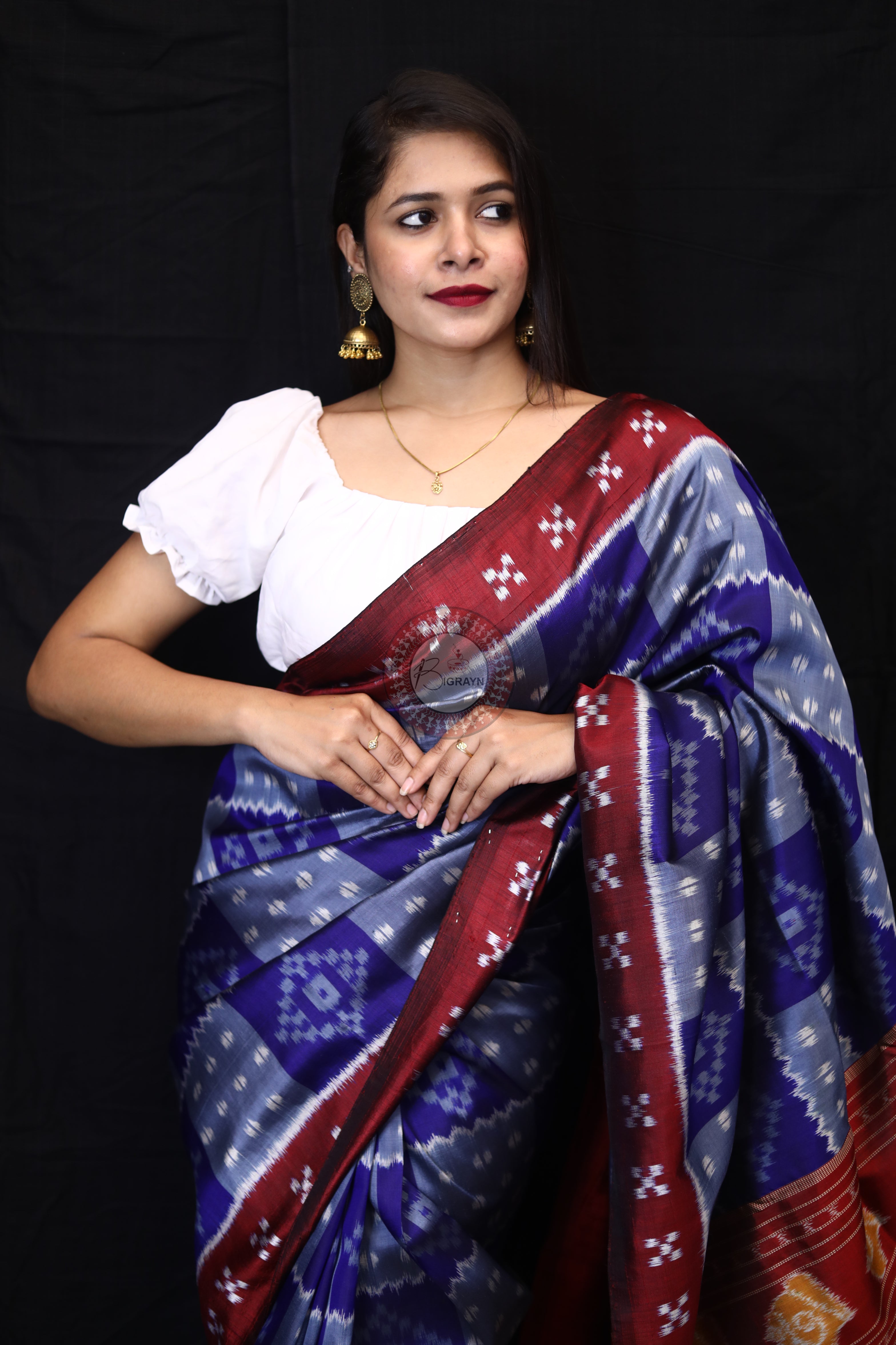 Grey Blue Box Pasapali Mulberry Silk Saree