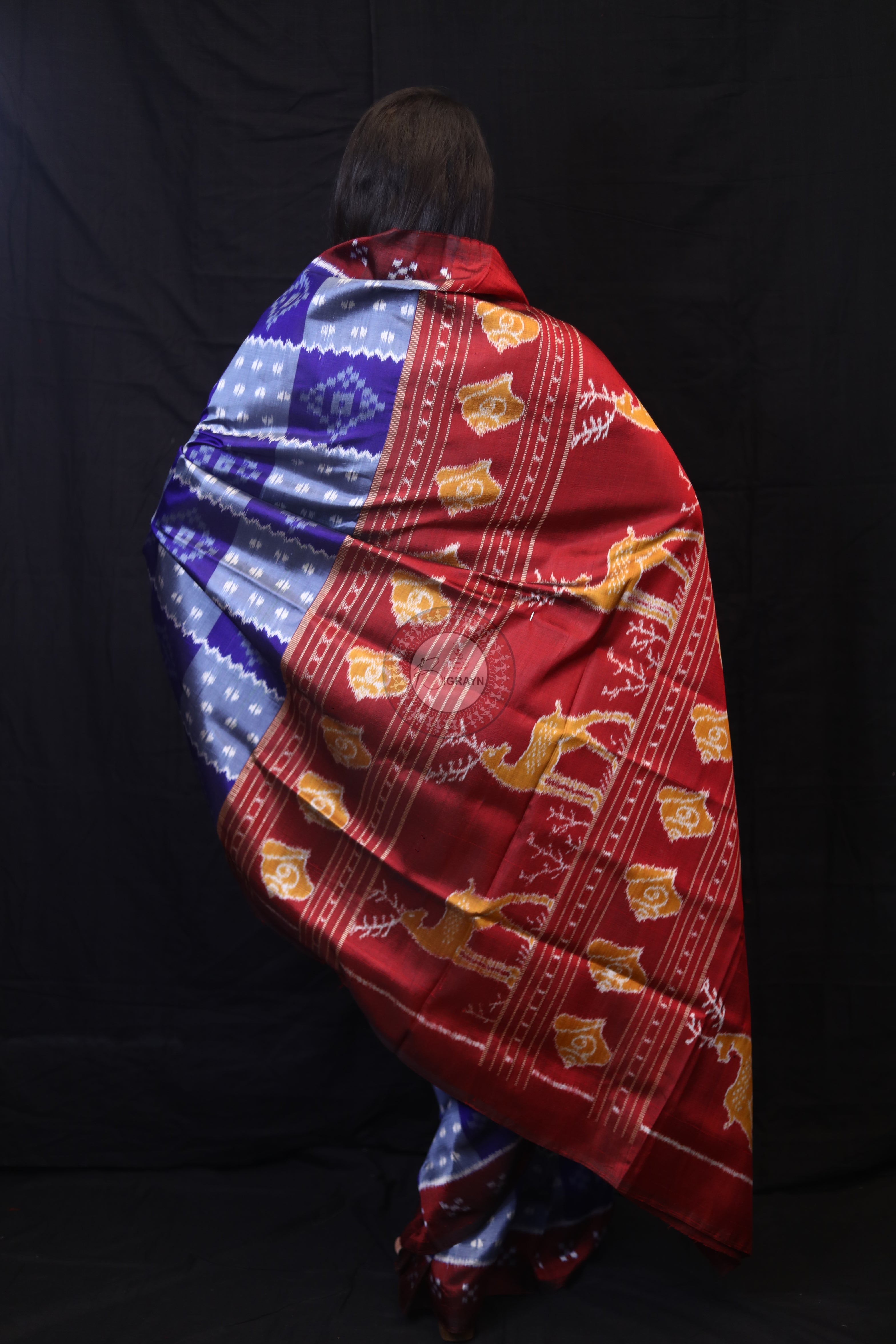 Grey Blue Box Pasapali Mulberry Silk Saree