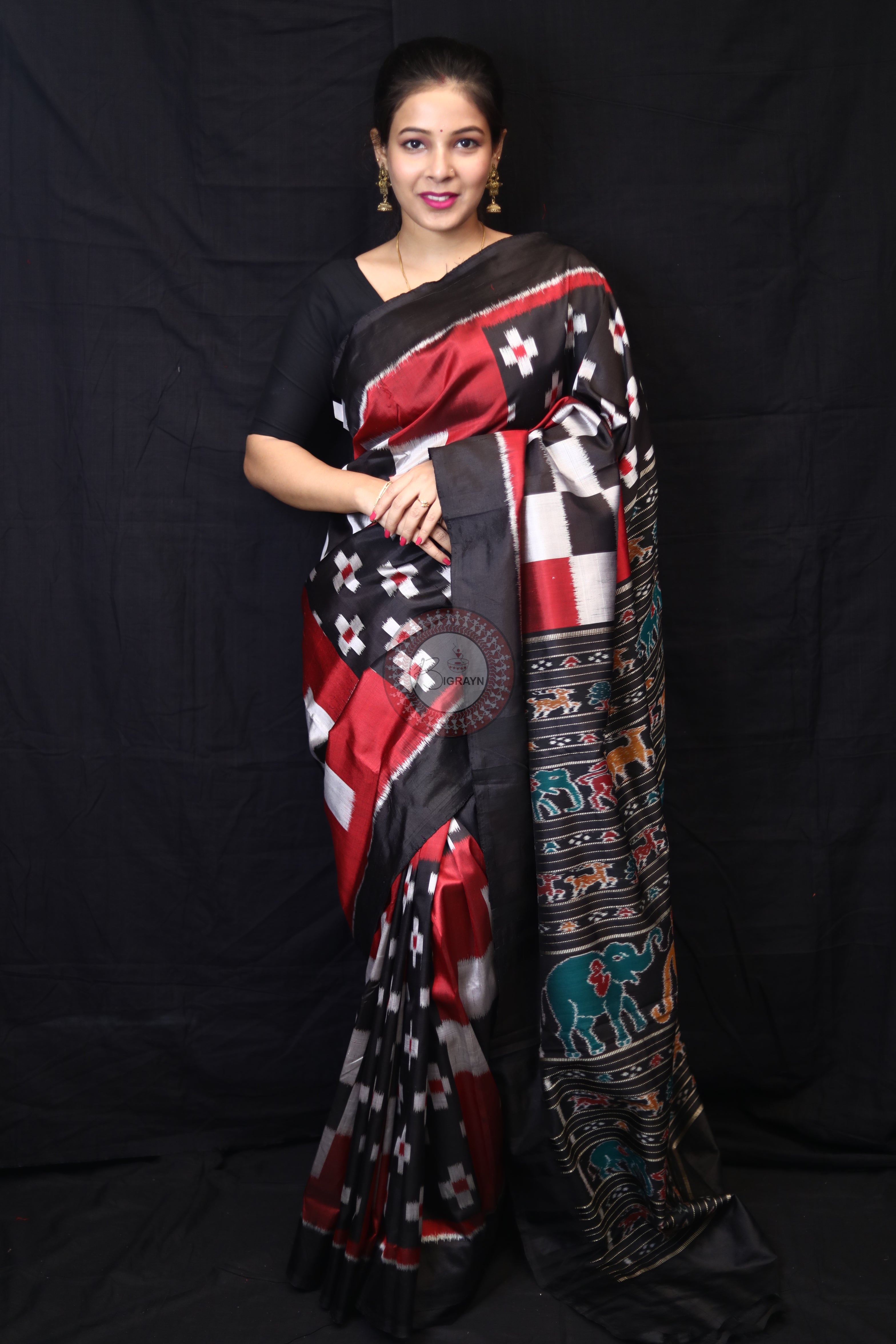 Red Black Body Pasapali Mulberry Silk Saree