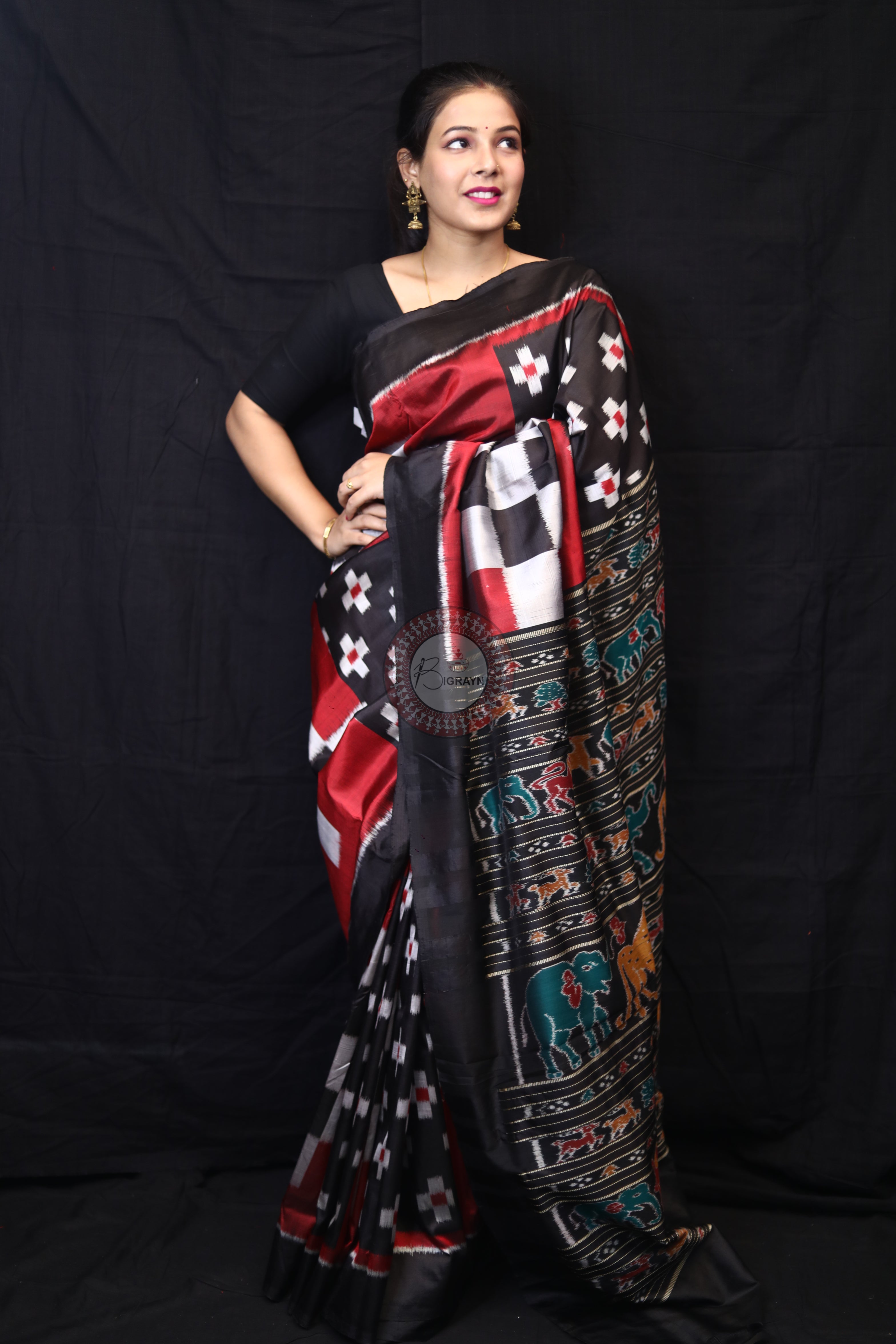 Red Black Body Pasapali Mulberry Silk Saree