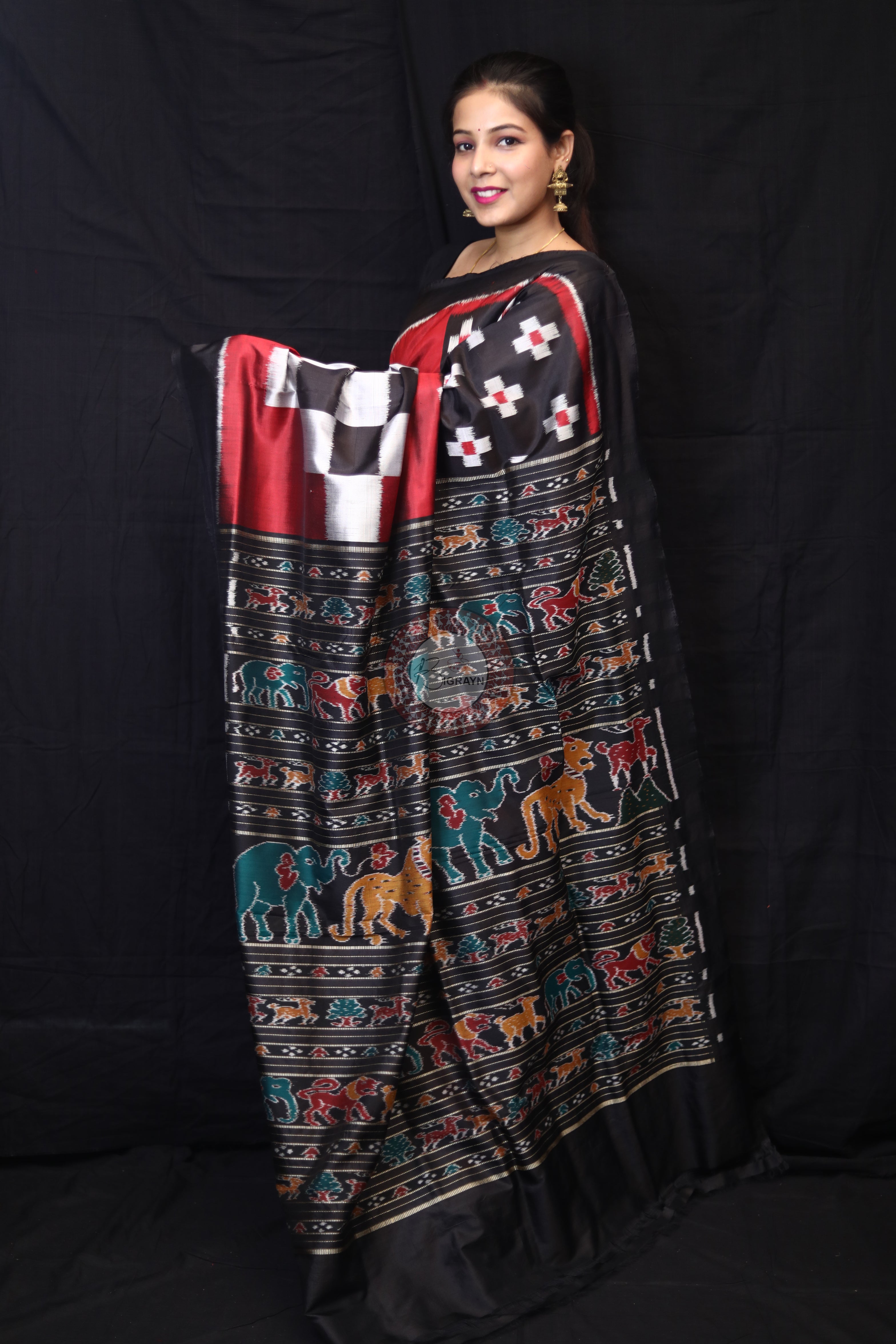 Red Black Body Pasapali Mulberry Silk Saree