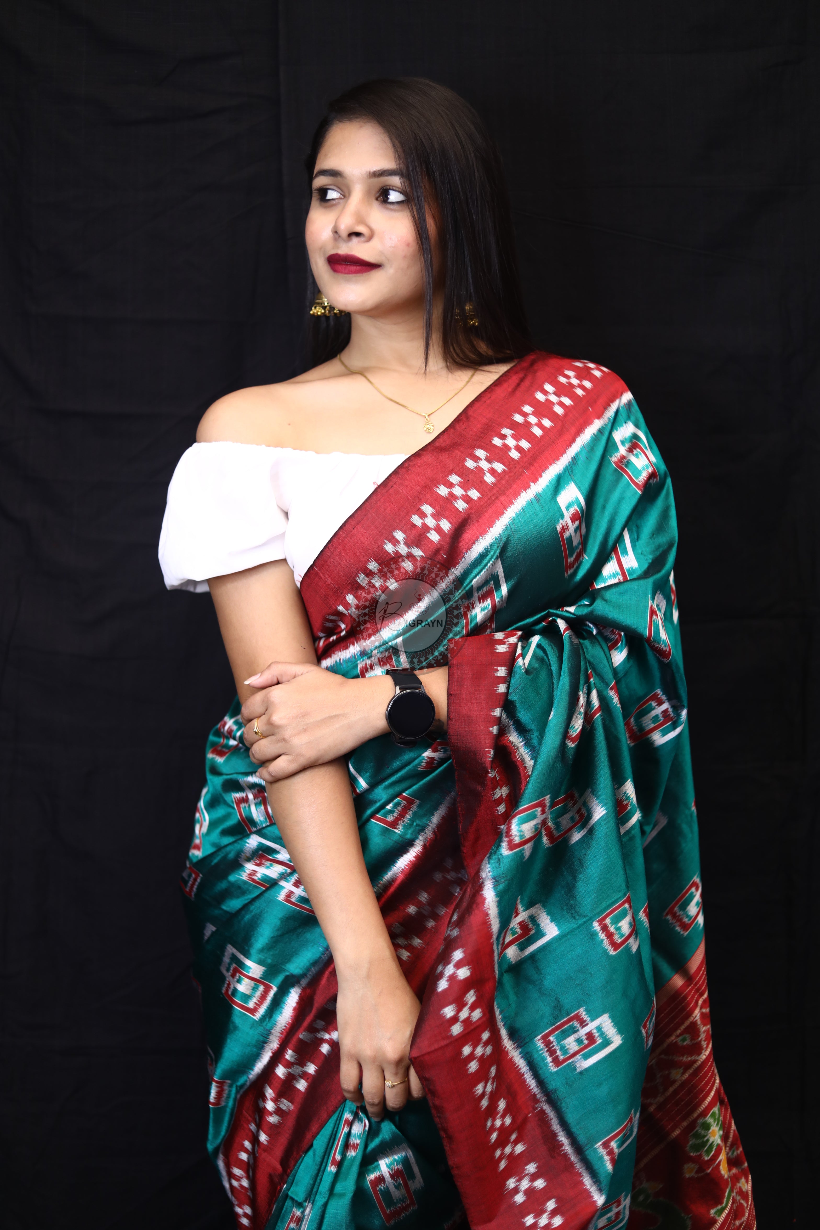 Sea Green Double Square Border Pasapali Mulberry Silk Saree