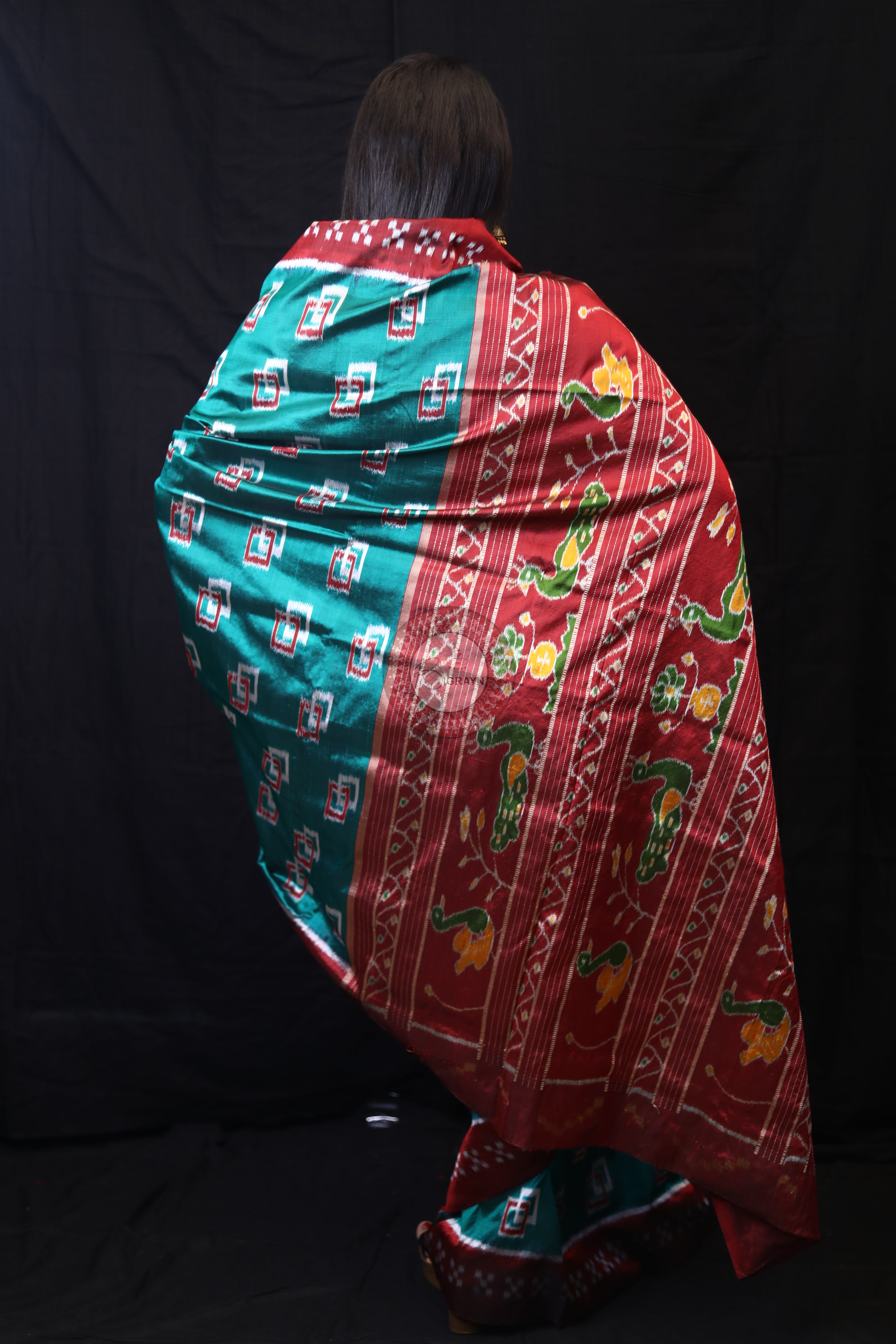 Sea Green Double Square Border Pasapali Mulberry Silk Saree