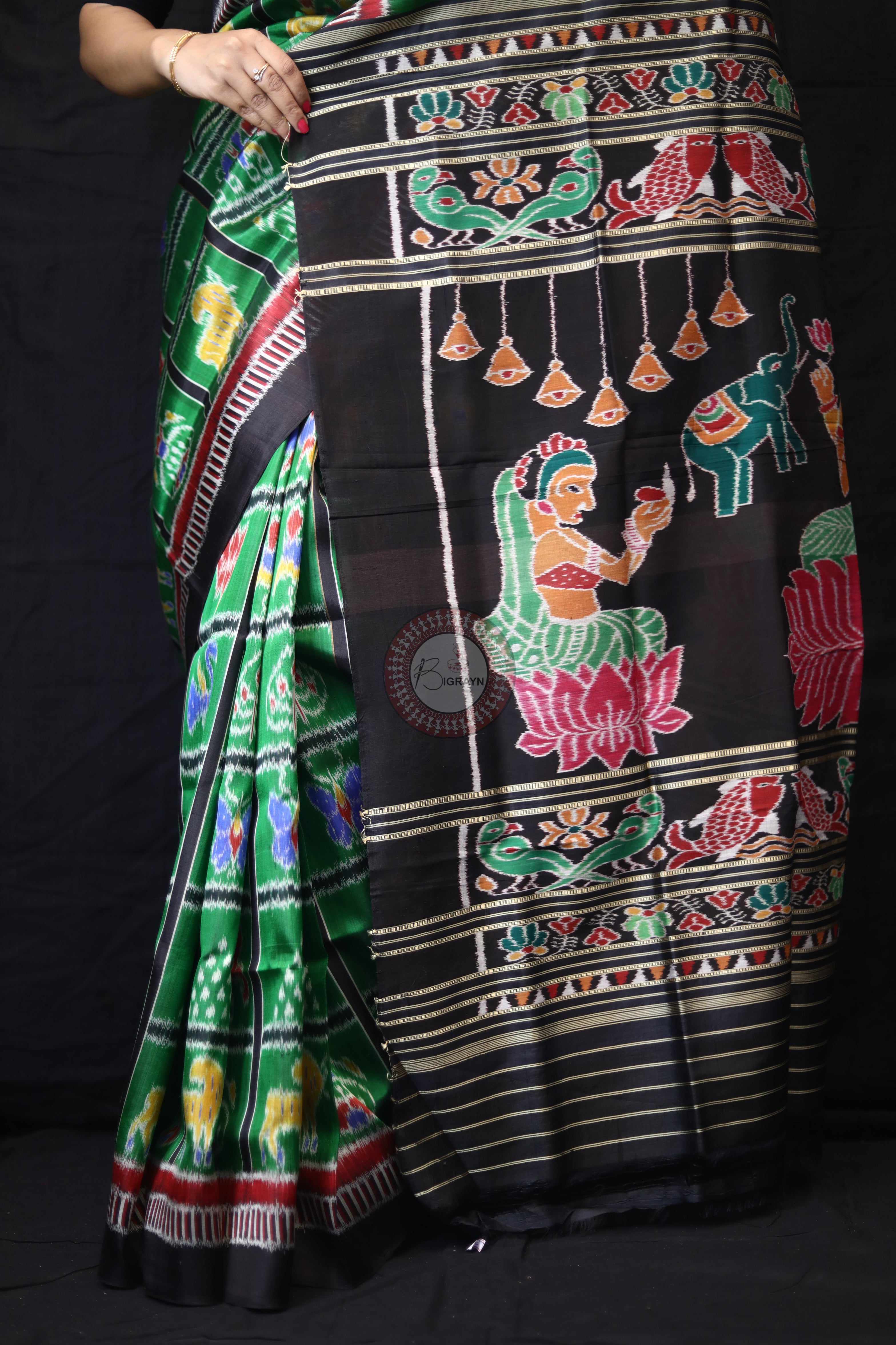 Green Nabakothi Kathifera Border Mulberry Silk Saree