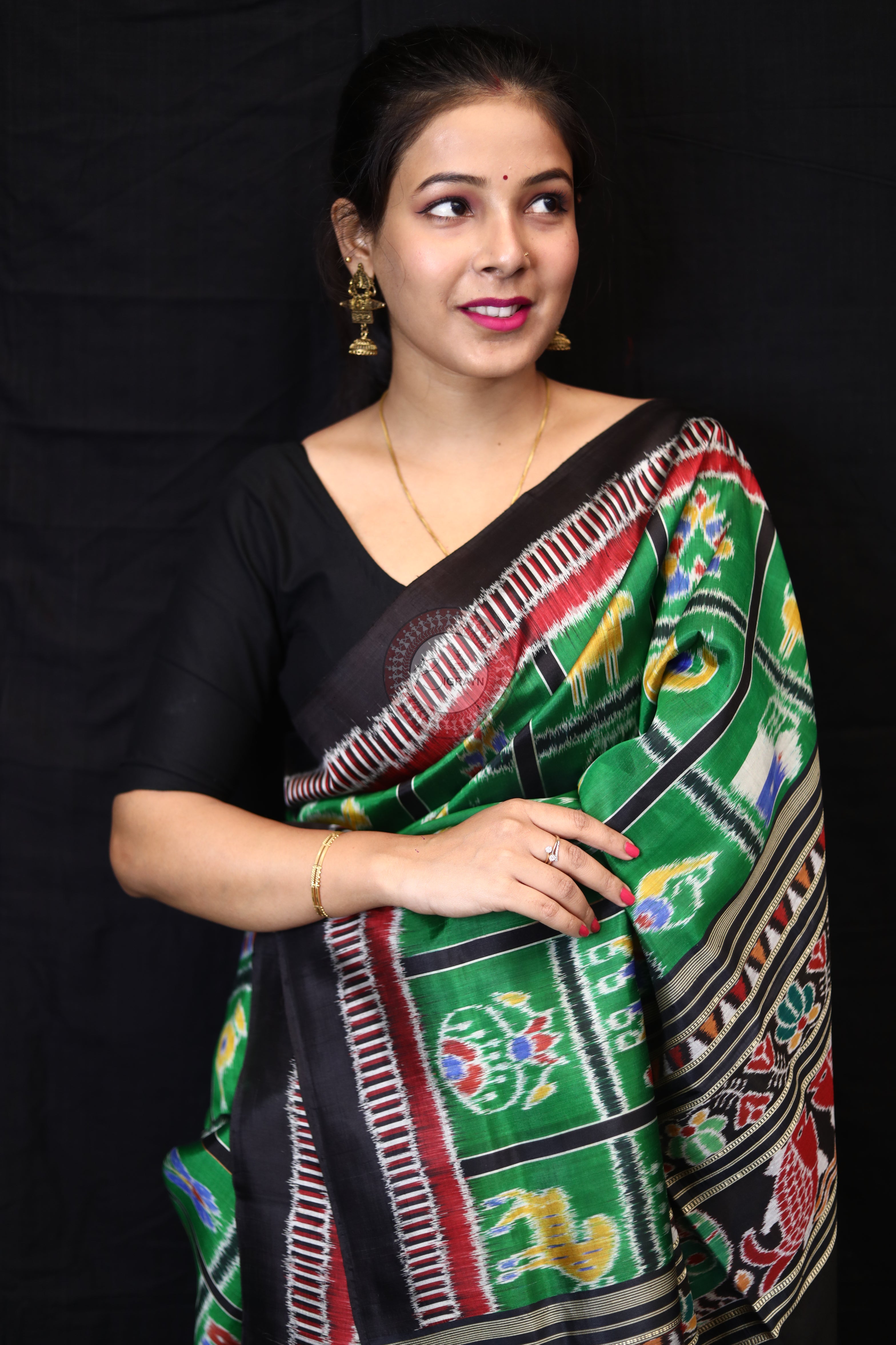 Green Nabakothi Kathifera Border Mulberry Silk Saree