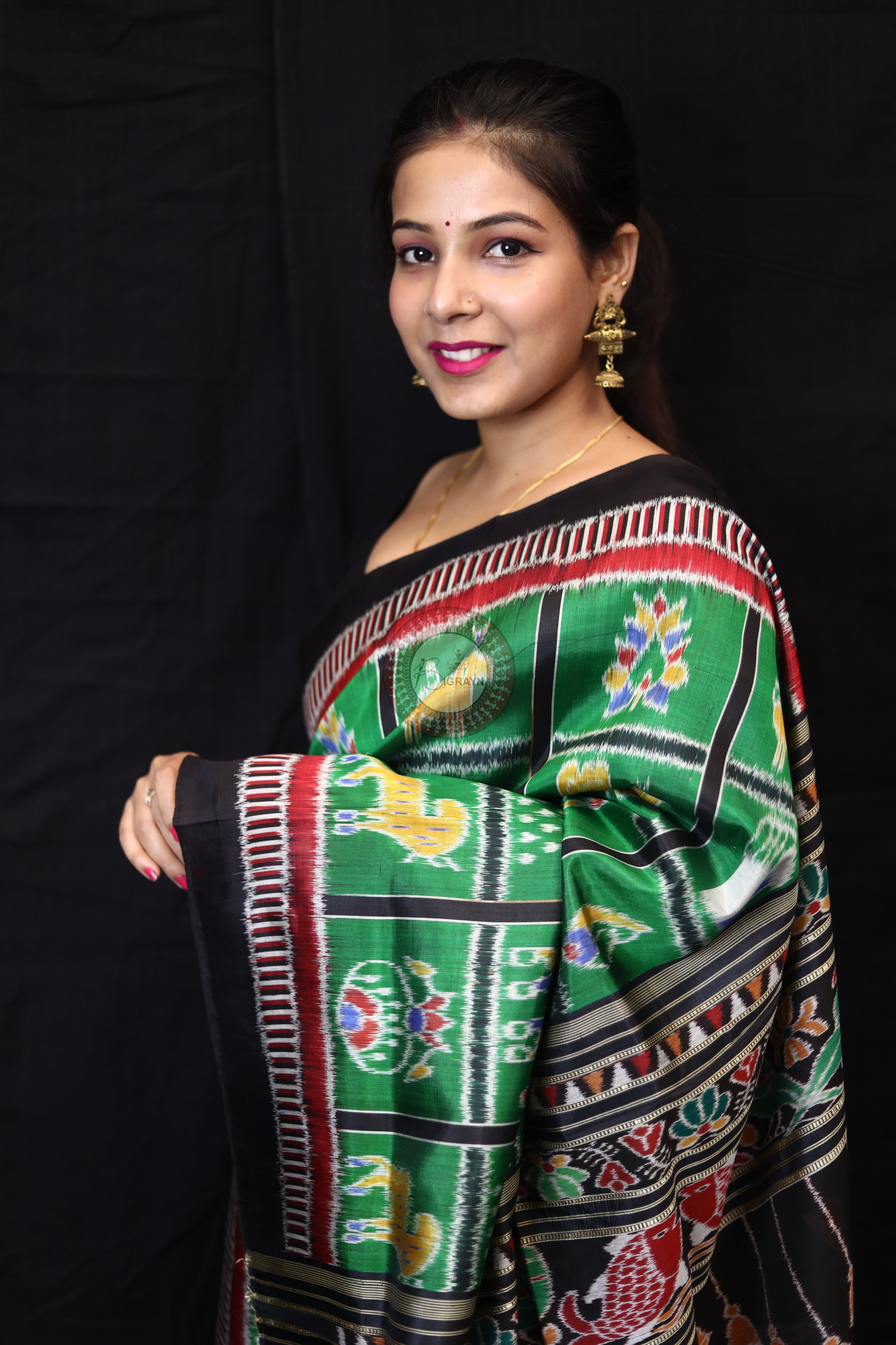 Green Nabakothi Kathifera Border Mulberry Silk Saree