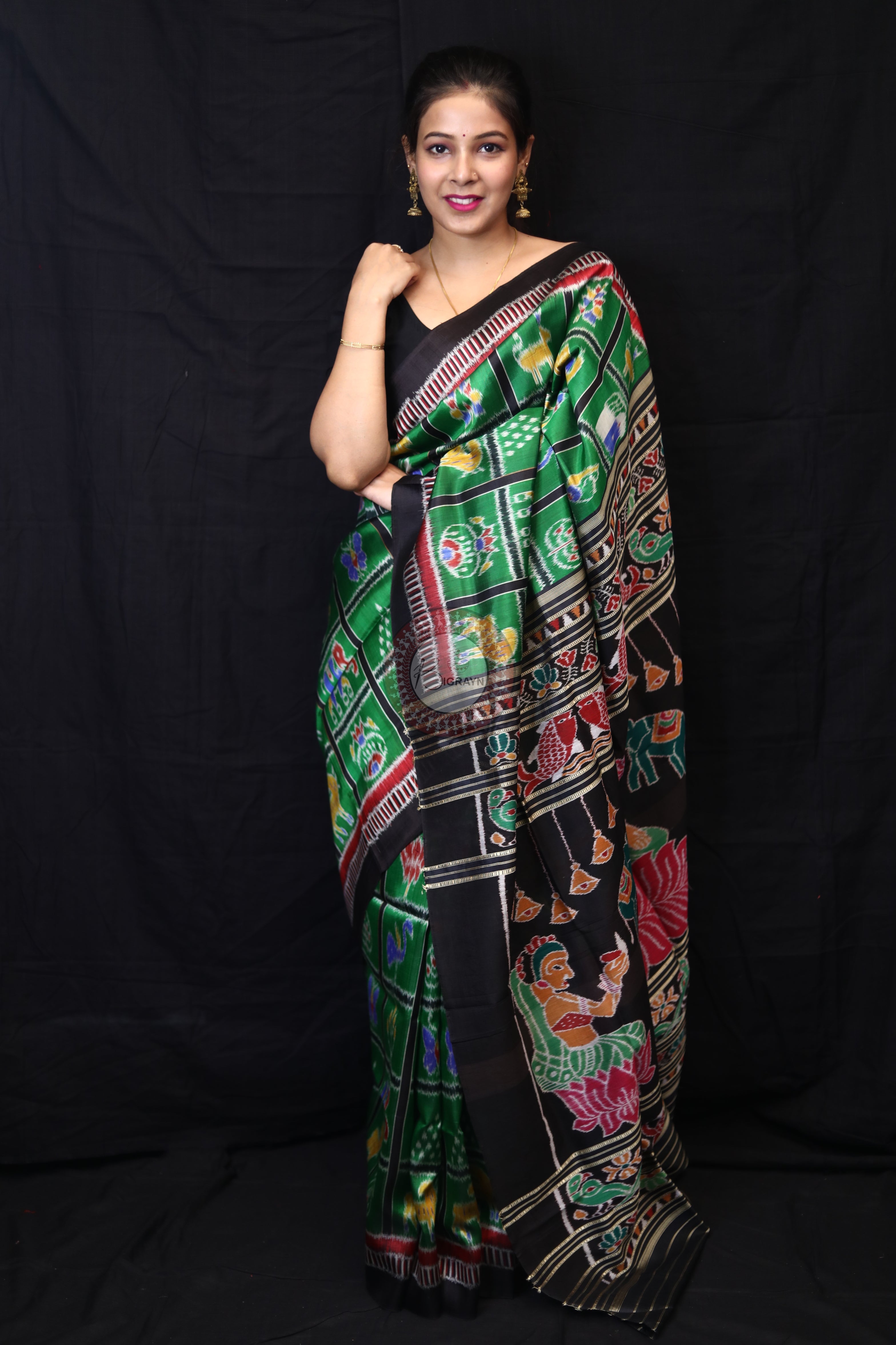 Green Nabakothi Kathifera Border Mulberry Silk Saree